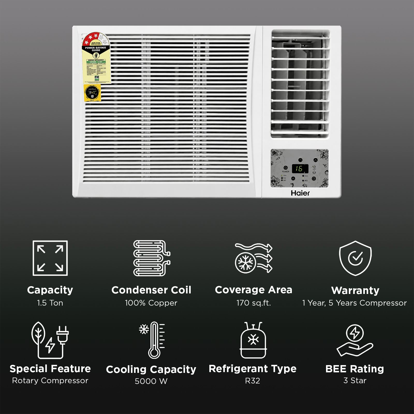 Haier 1.5 Ton 3 Star Inverter Window AC (2026 Model, Copper Condenser, Micro Anti Bacterial Filter, HWA18-W3NB-PI)_2