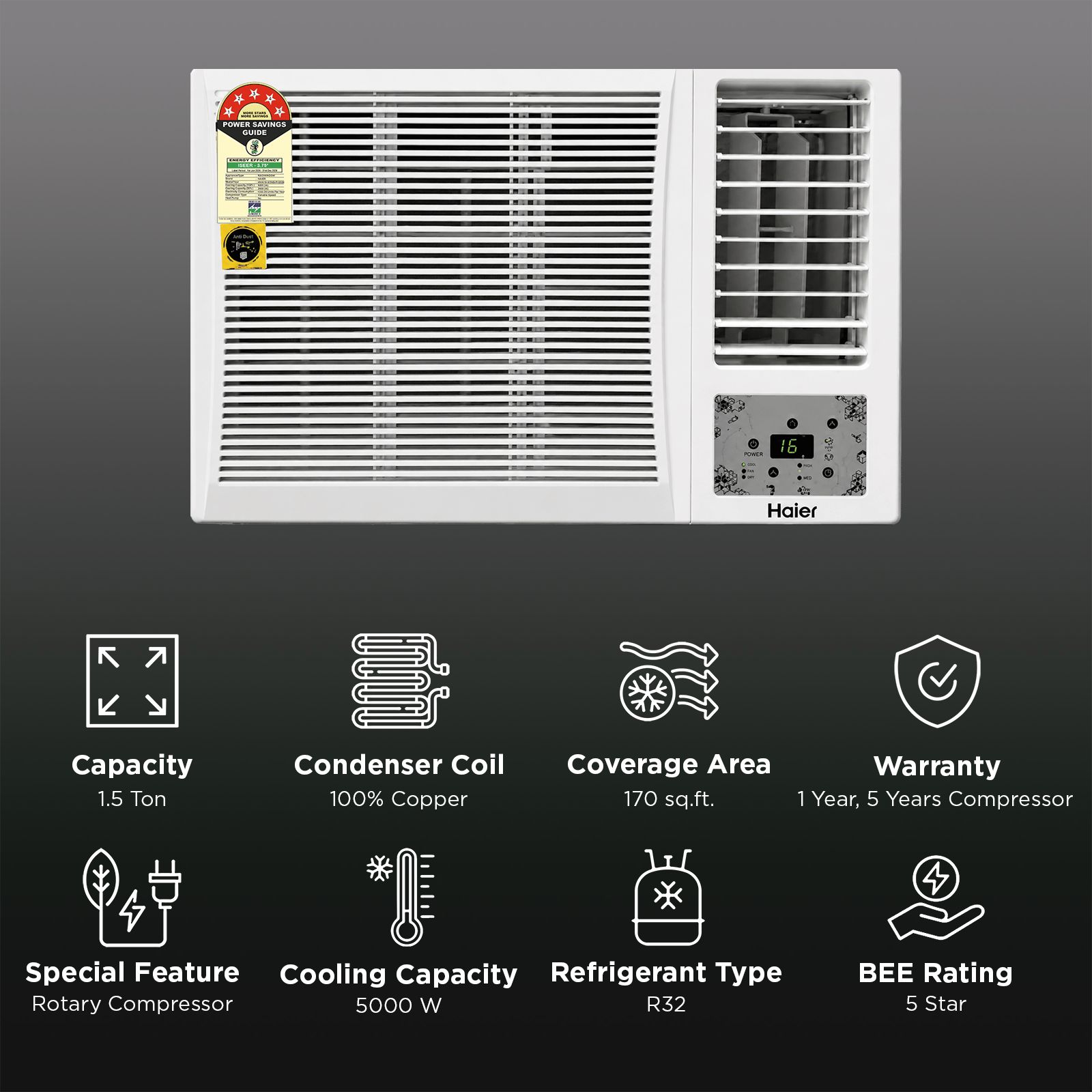 Haier 1.5 Ton 5 Star Inverter Window AC (2026 Model, Copper Condenser, Micro Anti Bacterial Filter, HWA18-W3NB-PI) Haier 1.5 Ton 5 Star Inverter Window AC (2026 Model, Copper Condenser, Micro Anti Bacterial Filter, HWA18-W3NB-PI)_2