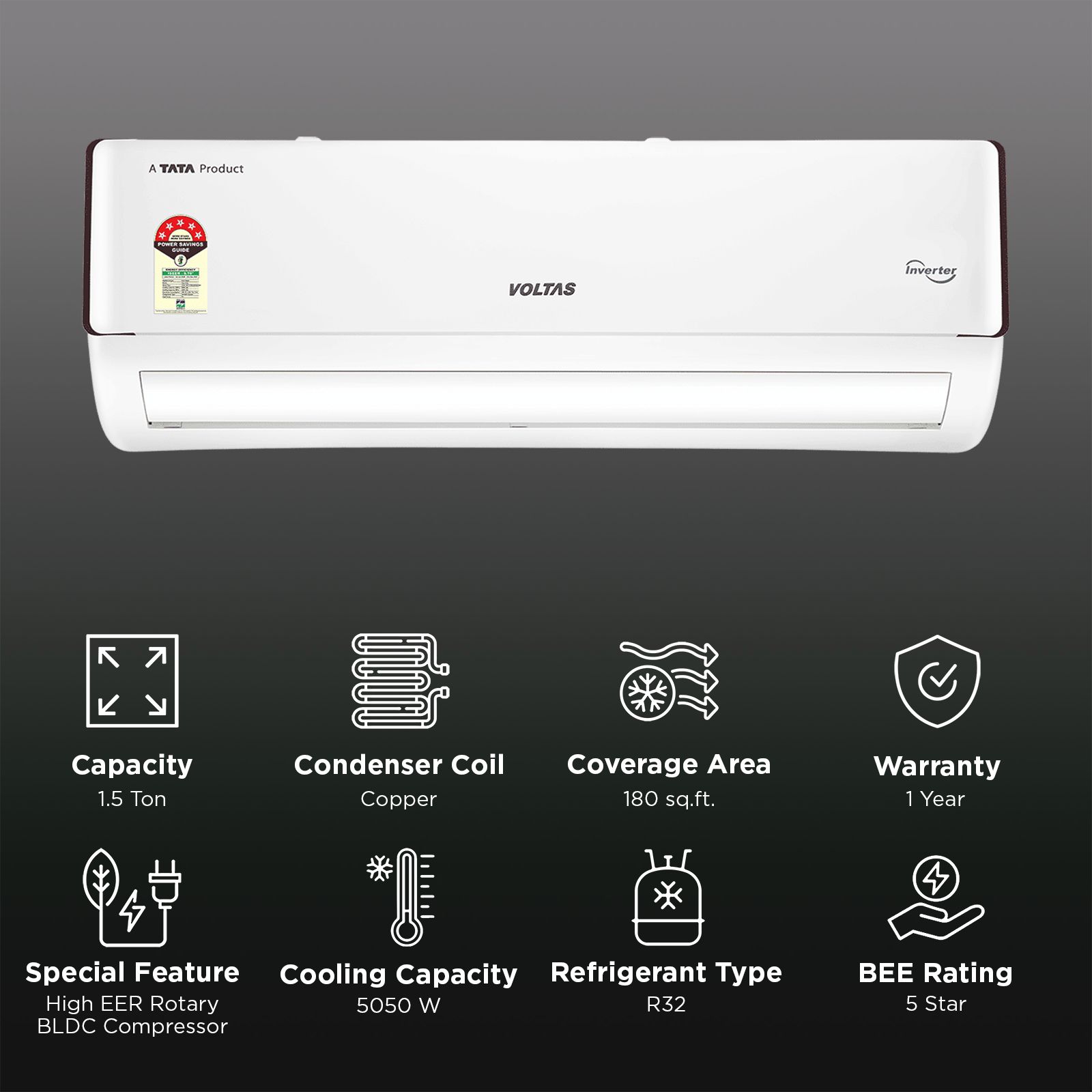 VOLTAS Vertis 6 in 1 Convertible 1.5 Ton 5 Star Inverter Split AC with Hidden Display (2026 Model, Copper Condenser, 4504153) VOLTAS Vertis 6 in 1 Convertible 1.5 Ton 5 Star Inverter Split AC with Hidden Display (2026 Model, Copper Condenser, 4504153)_2