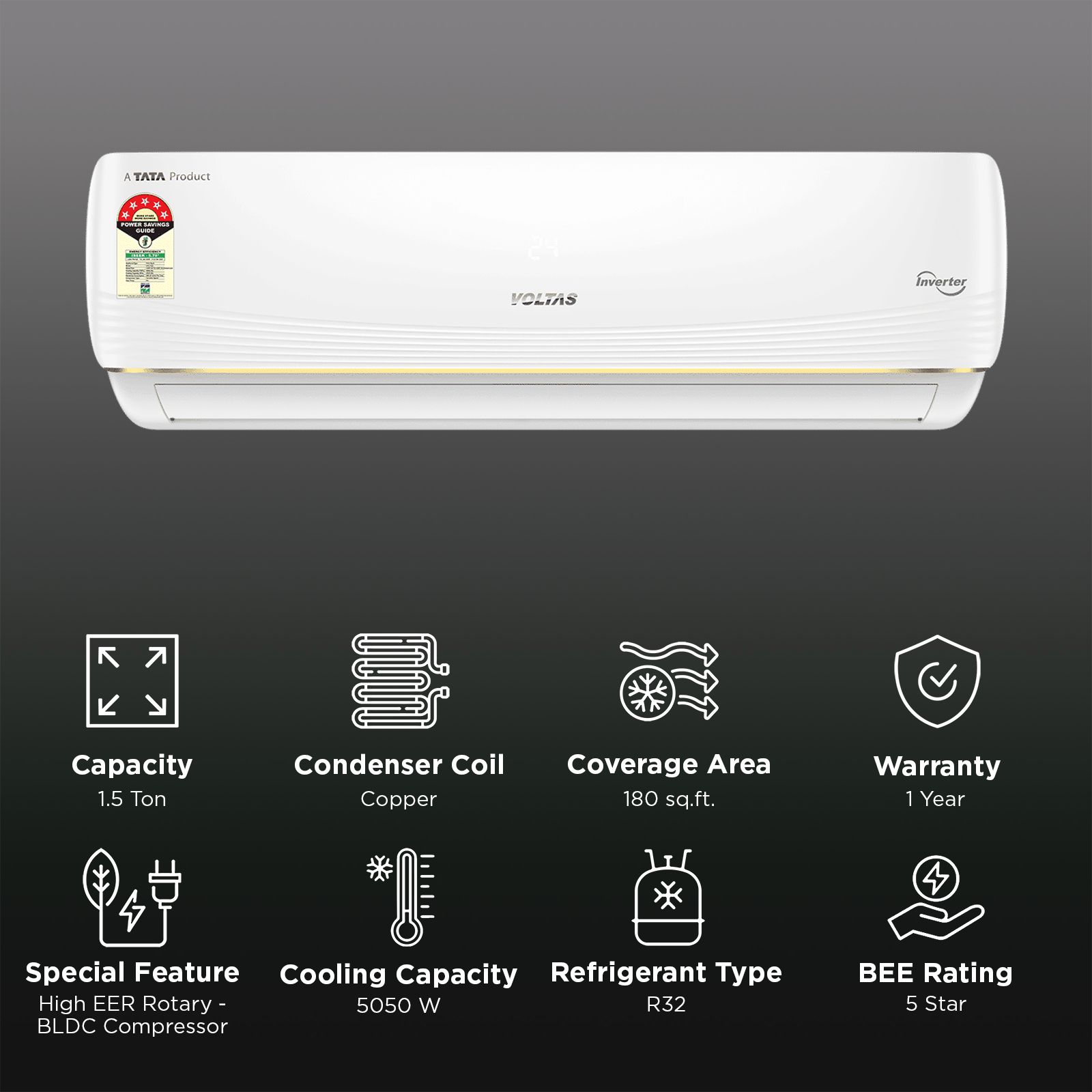 VOLTAS Vertis 6 in 1 Convertible 1.5 Ton 5 Star Inverter Split AC with Hidden Display (2026 Model, Copper Condenser, 4504067) VOLTAS Vertis 6 in 1 Convertible 1.5 Ton 5 Star Inverter Split AC with Hidden Display (2026 Model, Copper Condenser, 4504067)_2