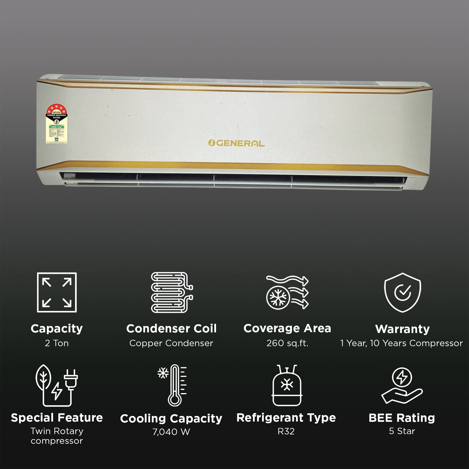 O GENERAL Advance Hyper Tropical 2 Ton 5 Star Inverter Split AC with Self Diagnostics (2026 Model, Copper Condenser, ASGG24CEAC-B) O GENERAL Advance Hyper Tropical 2 Ton 5 Star Inverter Split AC with Self Diagnostics (2026 Model, Copper Condenser, ASGG24CEAC-B)_2