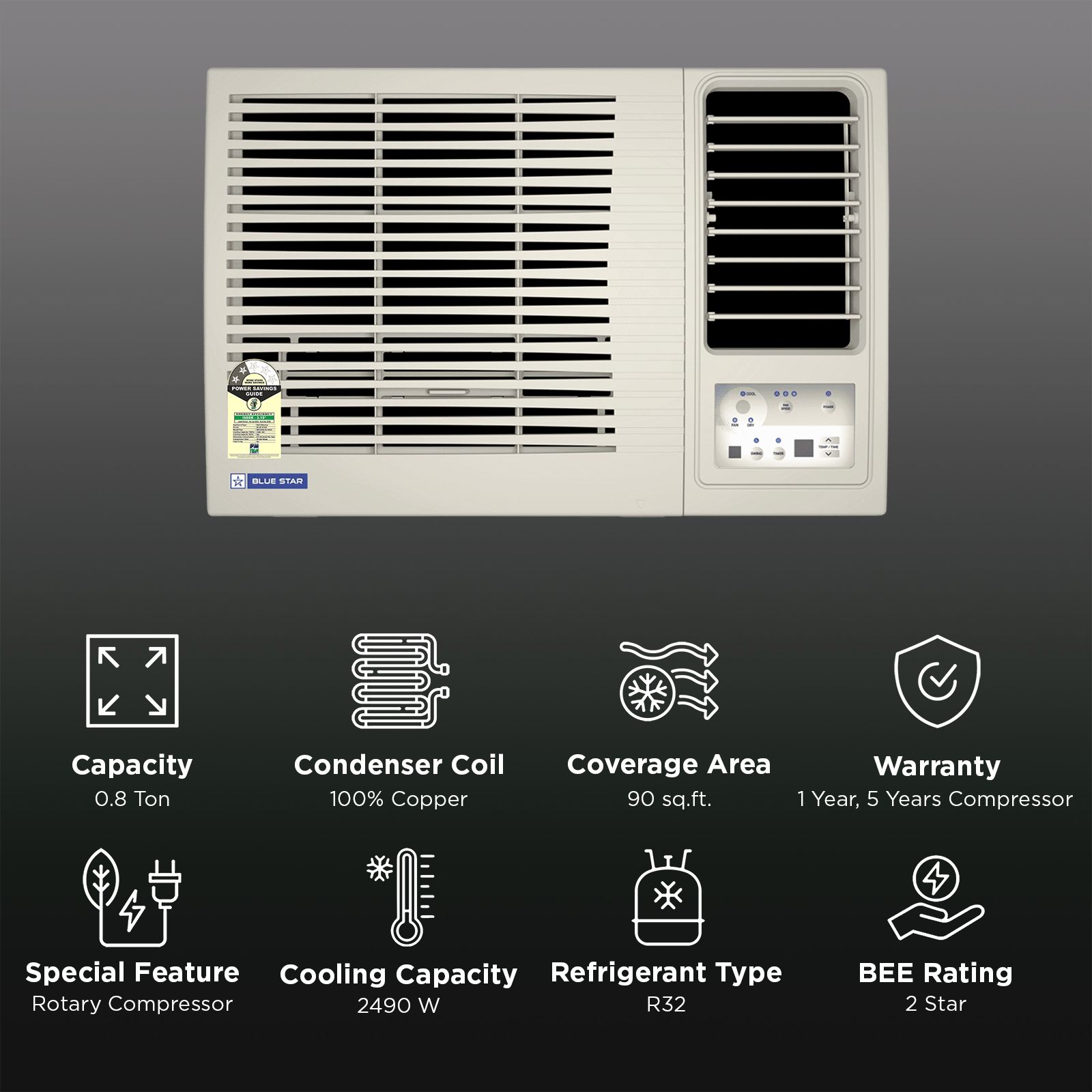 Blue Star 0.8 Ton 2 Star Fixed Speed Window AC (2026 Model, Copper Condenser, WFA209LXU) Blue Star 0.8 Ton 2 Star Fixed Speed Window AC (2026 Model, Copper Condenser, WFA209LXU)_2