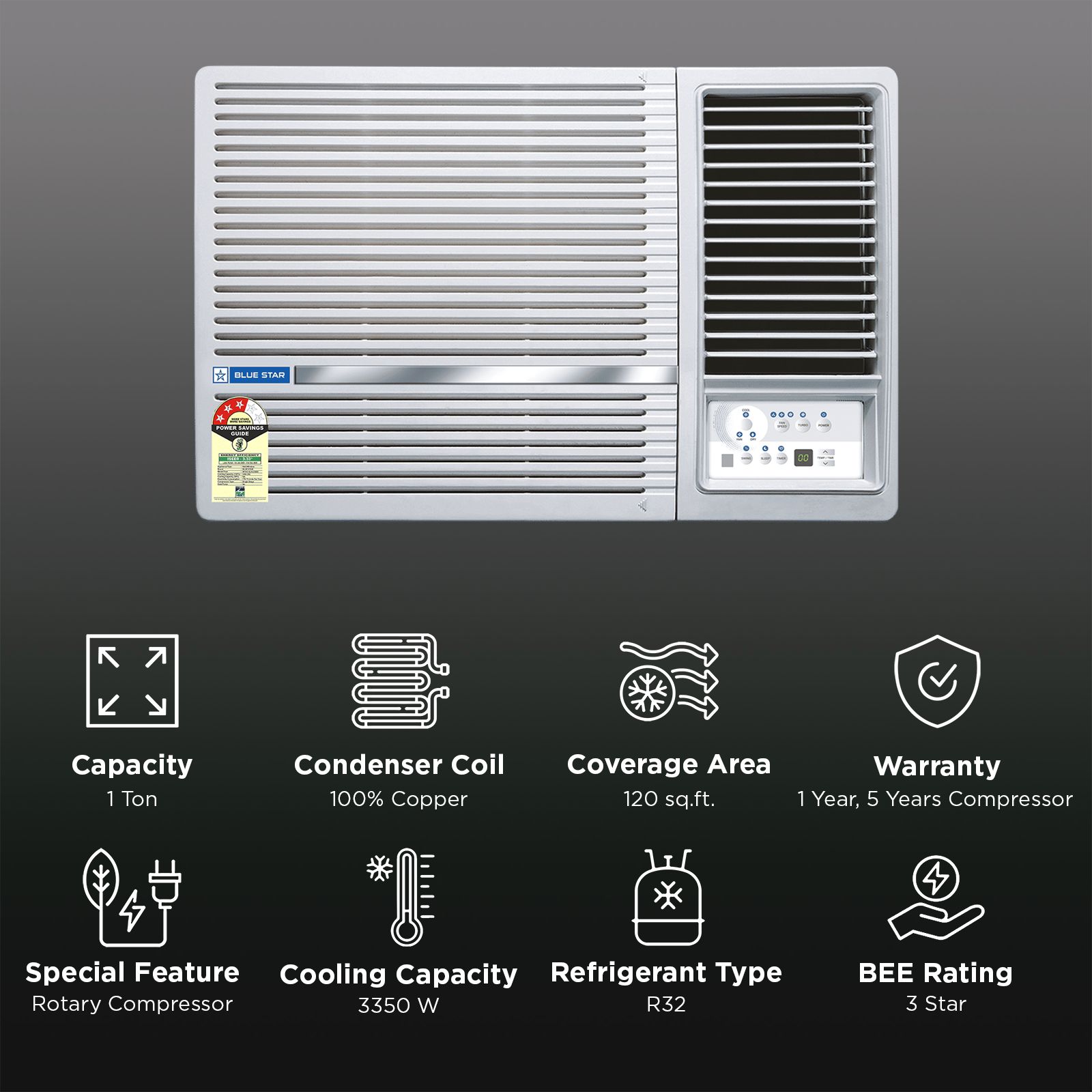 Blue Star 1 Ton 3 Star Fixed Speed Window AC (2026 Model, Copper Condenser, WFA312LXU) Blue Star 1 Ton 3 Star Fixed Speed Window AC (2026 Model, Copper Condenser, WFA312LXU)_2