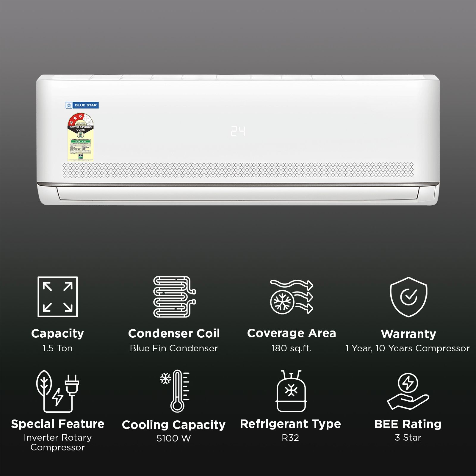 Blue Star C Series 5 in 1 Convertible 1.5 Ton 3 Star Inverter Split AC with 4 Way Swing (2026 Model, Blue Fin Condenser, IC318MXU)_2