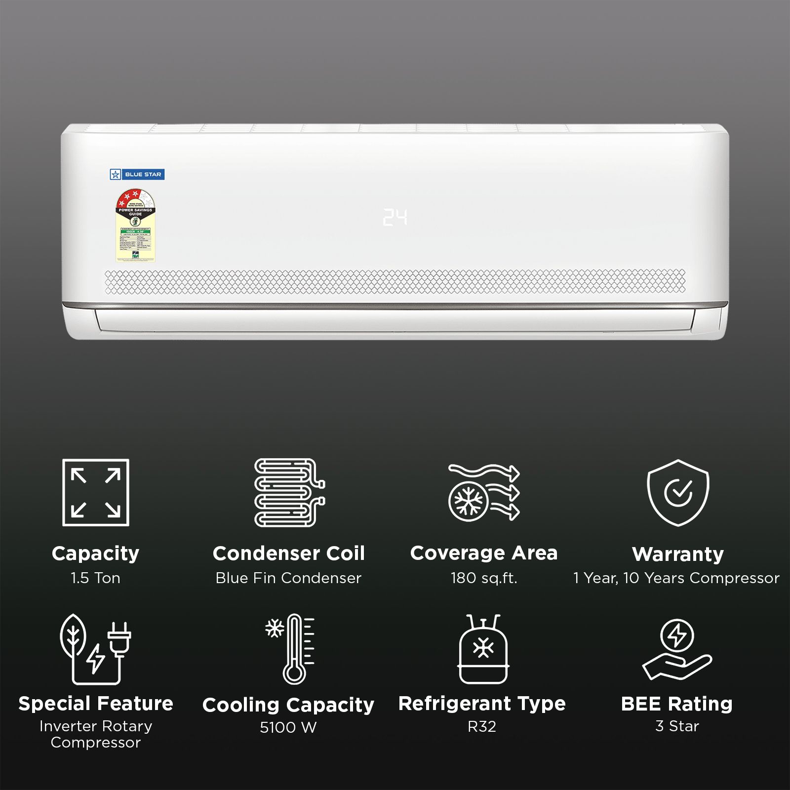 Blue Star C Series 5 in 1 Convertible 1.5 Ton 3 Star Inverter Split Smart AC with Voice Command Technology (2026 Model, Blue Fin Condenser, IC318MXUS)_2