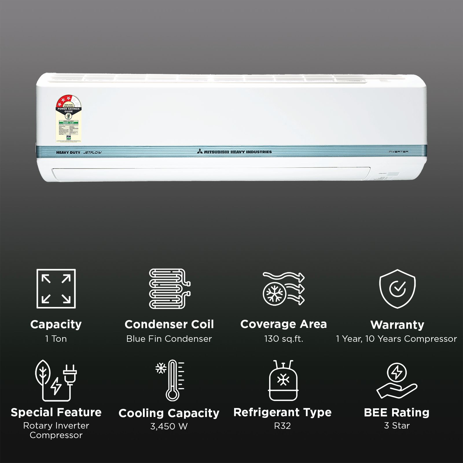 MITSUBISHI HEAVY Desert Xtreme Kooling - JETTA 1 Ton 3 Star Inverter Split AC (2026 Model, Blue Fin Condenser, Nano PM-2.5 Filter, DXK13YAMDA-W)_2