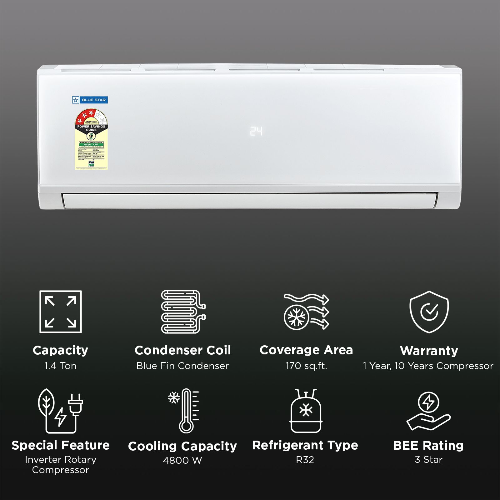 Blue Star P Series 5 in 1 Convertible 1.4 Ton 3 Star Inverter Split AC with Turbo Cool (2026 Model, Blue Fin Condenser, IA317PXU) Blue Star P Series 5 in 1 Convertible 1.4 Ton 3 Star Inverter Split AC with Turbo Cool (2026 Model, Blue Fin Condenser, IA317PXU)_2