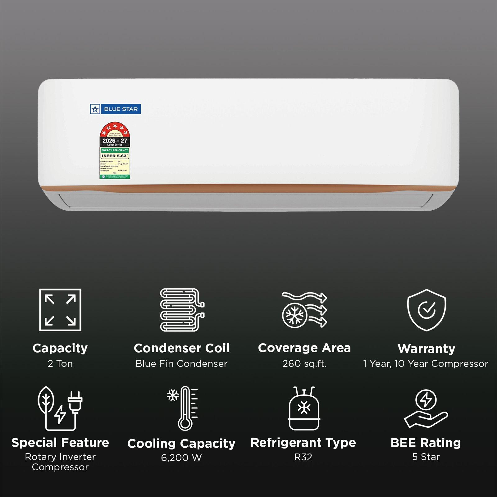 Blue Star G Series 5 in 1 Convertible 2 Ton 5 Star Inverter Split AC with AI Pro (2026 Model, Blue Fin Condenser, IA522GXU) Blue Star G Series 5 in 1 Convertible 2 Ton 5 Star Inverter Split AC with AI Pro (2026 Model, Blue Fin Condenser, IA522GXU)_1