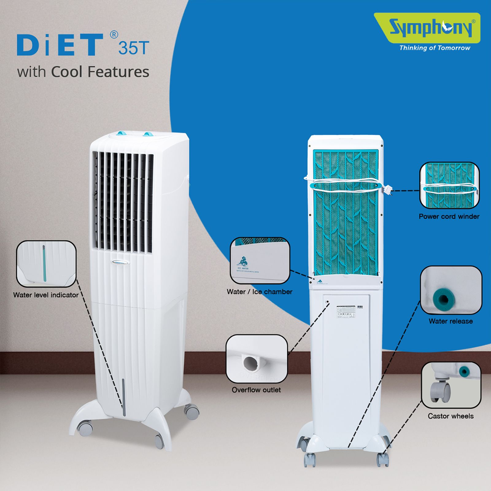 Symphony Diet 35T 35 Litres Room Air Cooler with Powerful Air Blower (Cool Flow Dispenser, White) Symphony Diet 35T 35 Litres Room Air Cooler with Powerful Air Blower (Cool Flow Dispenser, White)_7