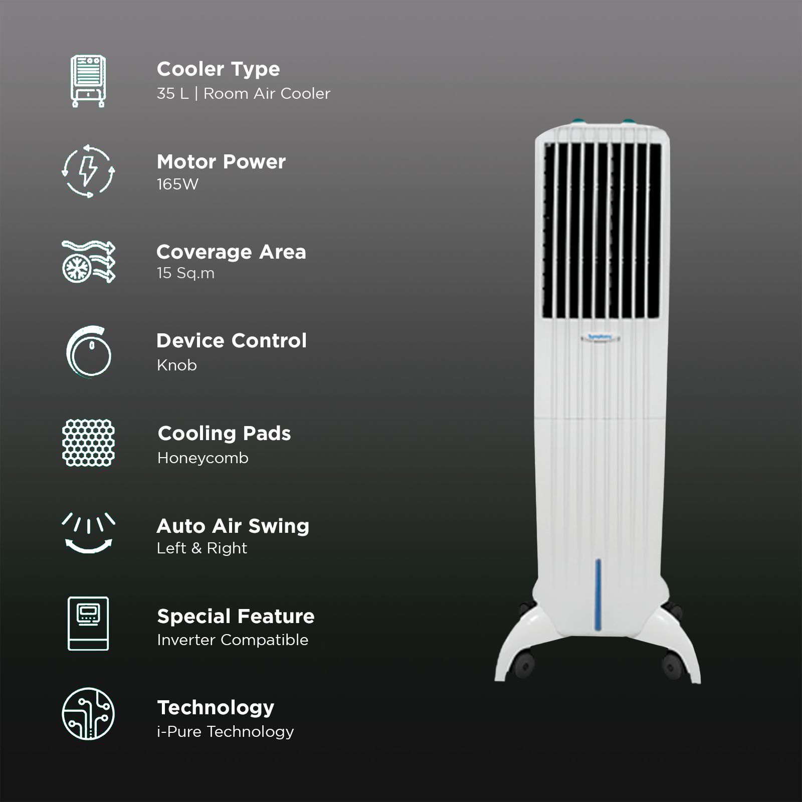 Symphony Diet 35T 35 Litres Room Air Cooler with Powerful Air Blower (Cool Flow Dispenser, White) Symphony Diet 35T 35 Litres Room Air Cooler with Powerful Air Blower (Cool Flow Dispenser, White)_3