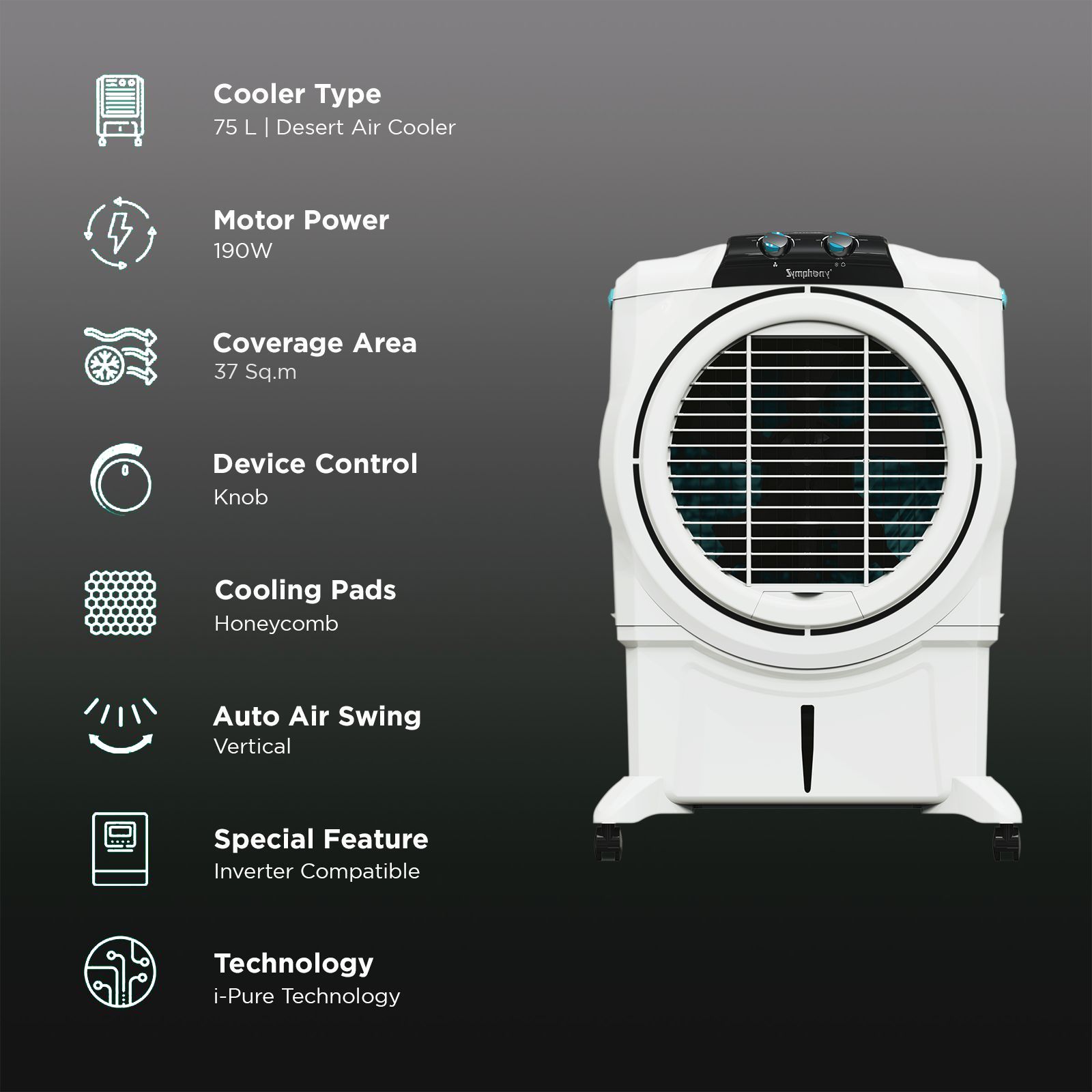 Symphony Sumo 75 XL 75 Litres Desert Air Cooler with i-Pure Technology (Powerful +Air Fan, White) Symphony Sumo 75 XL 75 Litres Desert Air Cooler with i-Pure Technology (Powerful +Air Fan, White)_3