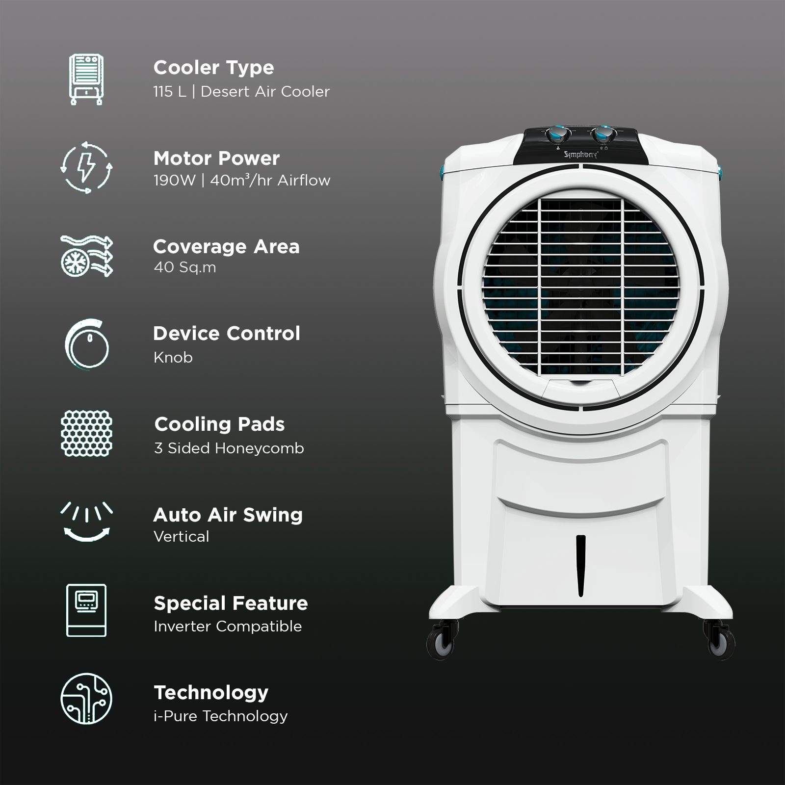 Symphony Sumo 115 XL 115 Litres Desert Air Cooler with i-Pure Technology (Anti-Spill Inlet, White) Symphony Sumo 115 XL 115 Litres Desert Air Cooler with i-Pure Technology (Anti-Spill Inlet, White)_3