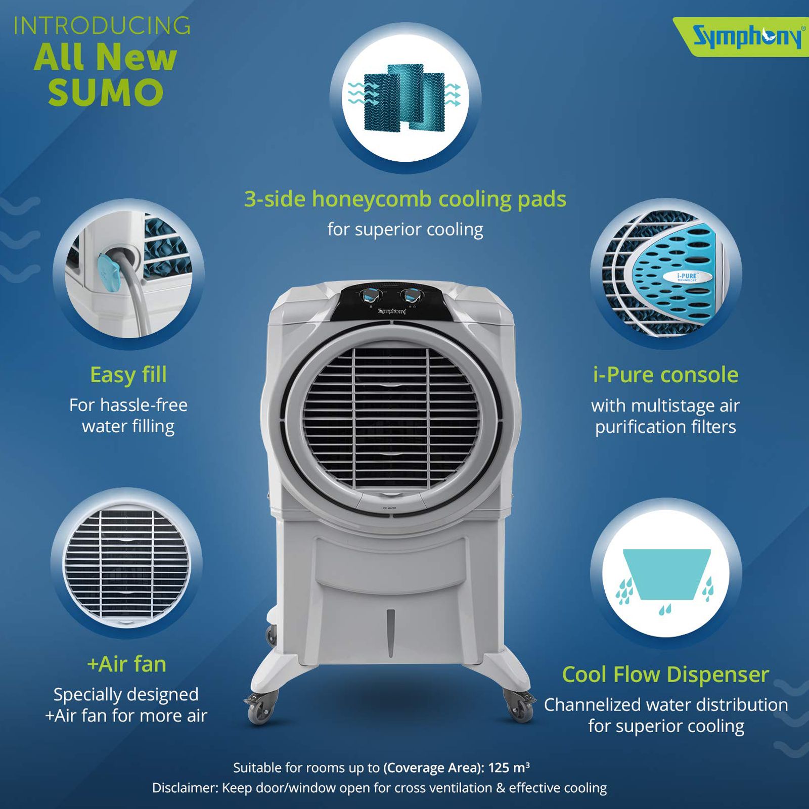 Symphony Sumo 115 XL 115 Litres Desert Air Cooler with i-Pure Technology (Anti-Spill Inlet, White) Symphony Sumo 115 XL 115 Litres Desert Air Cooler with i-Pure Technology (Anti-Spill Inlet, White)_9