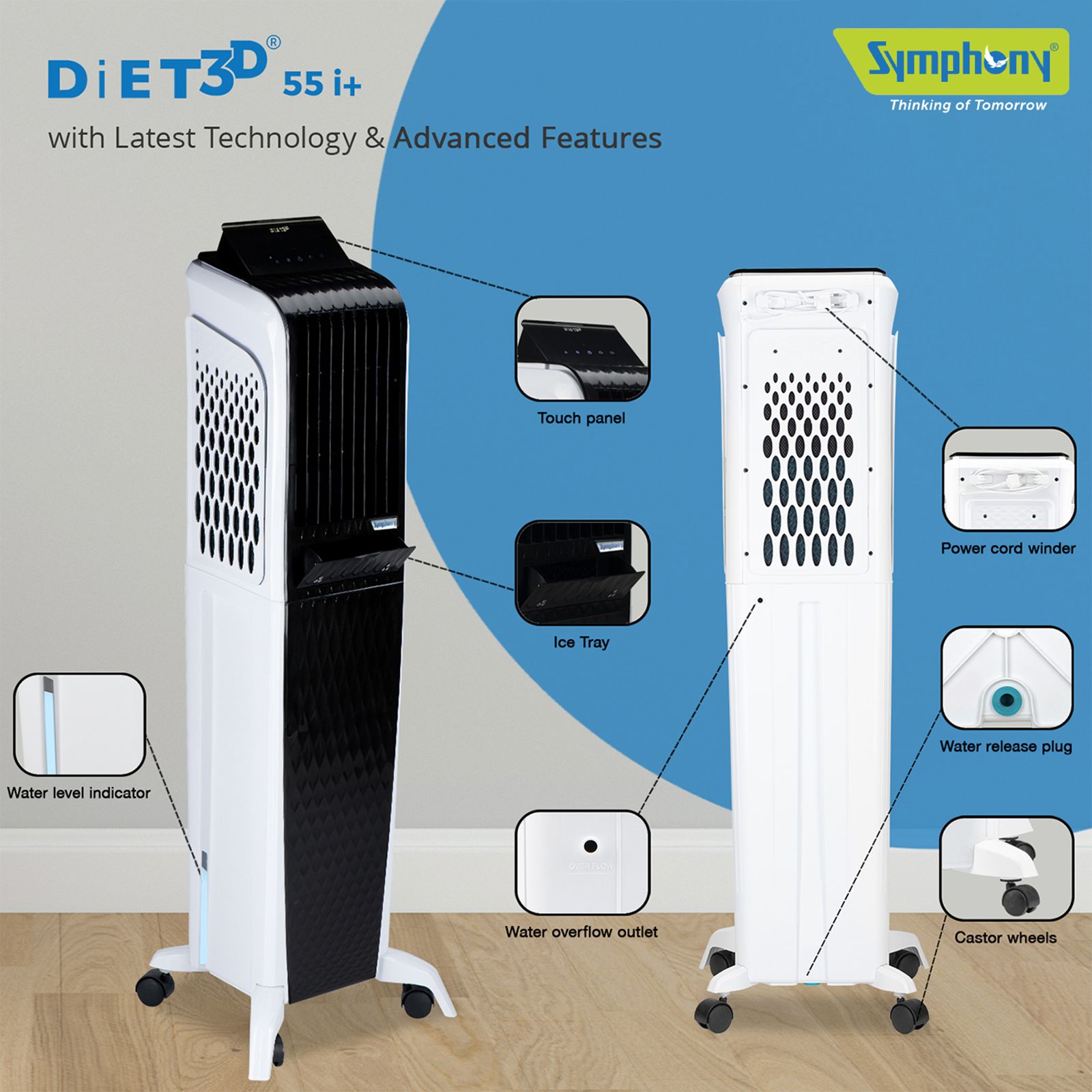 Symphony Diet 3D 55i+ 55 Litres Room Air Cooler with Magnetic Remote (SMPS Technology, Black) Symphony Diet 3D 55i+ 55 Litres Room Air Cooler with Magnetic Remote (SMPS Technology, Black)_20
