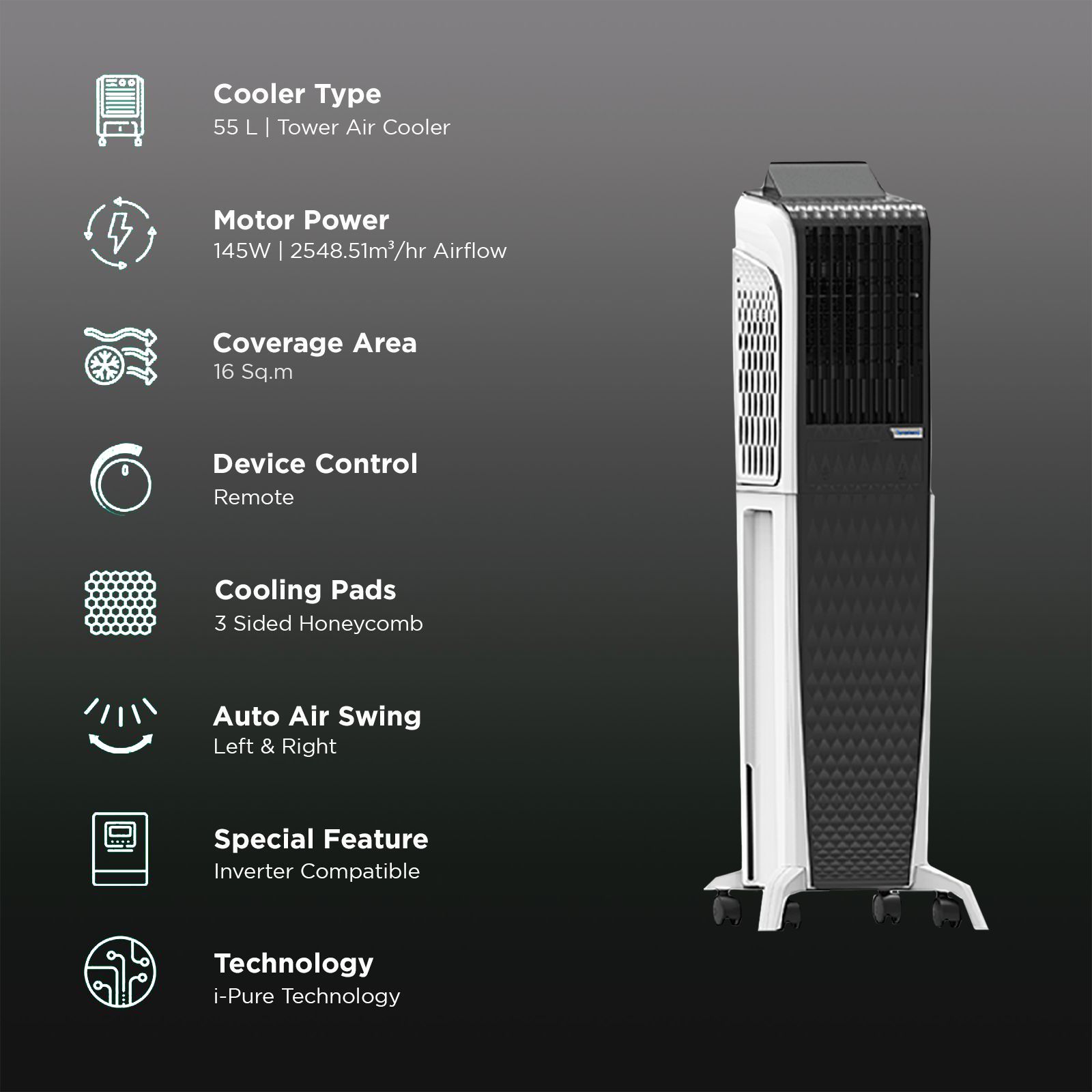 Symphony Diet 3D 55i+ 55 Litres Room Air Cooler with Magnetic Remote (SMPS Technology, Black) Symphony Diet 3D 55i+ 55 Litres Room Air Cooler with Magnetic Remote (SMPS Technology, Black)_3