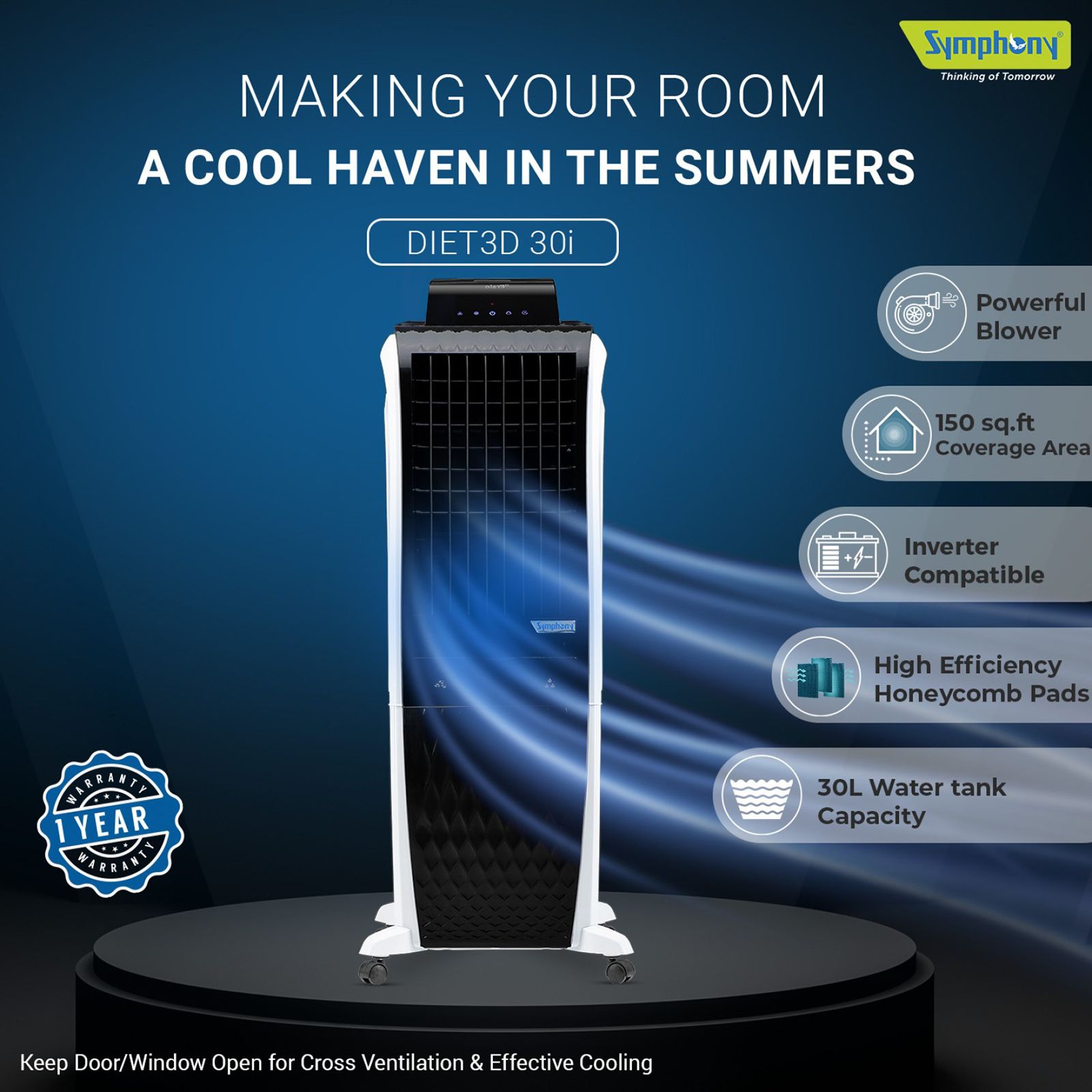 Symphony Diet 3D 30i 30 Litres Personal Air Cooler with Magnetic Remote (SMPS Technology, Black)_11