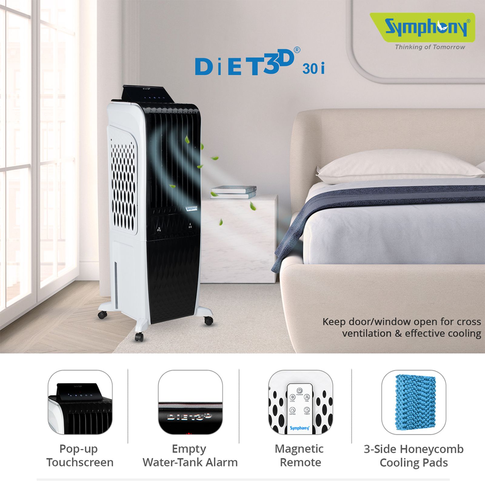 Symphony Diet 3D 30i 30 Litres Personal Air Cooler with Magnetic Remote (SMPS Technology, Black)_18
