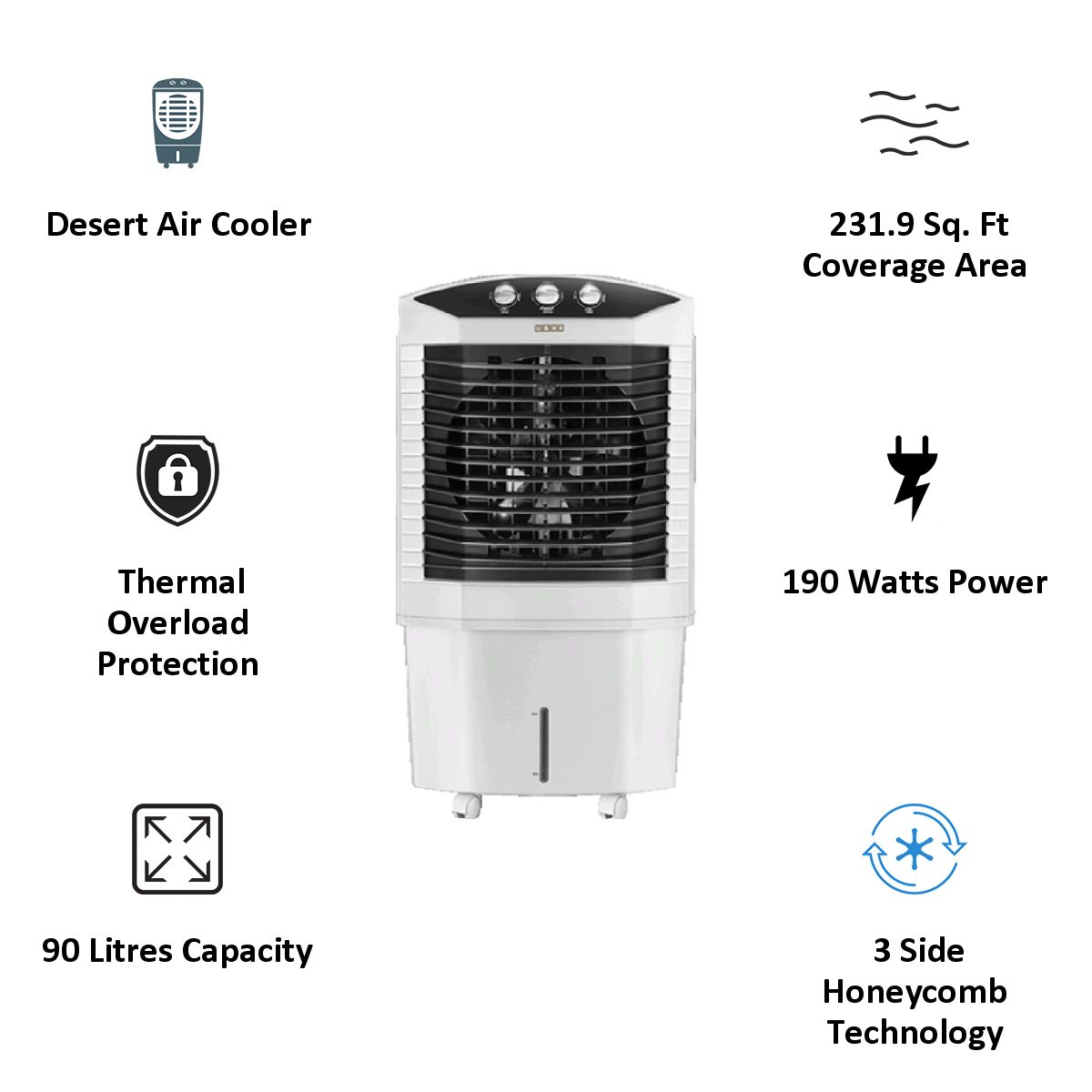 USHA Dynamo 90 Litres Desert Air Cooler with Low Power Consumption (Thermal Overload Protection, White) USHA Dynamo 90 Litres Desert Air Cooler with Low Power Consumption (Thermal Overload Protection, White)_4