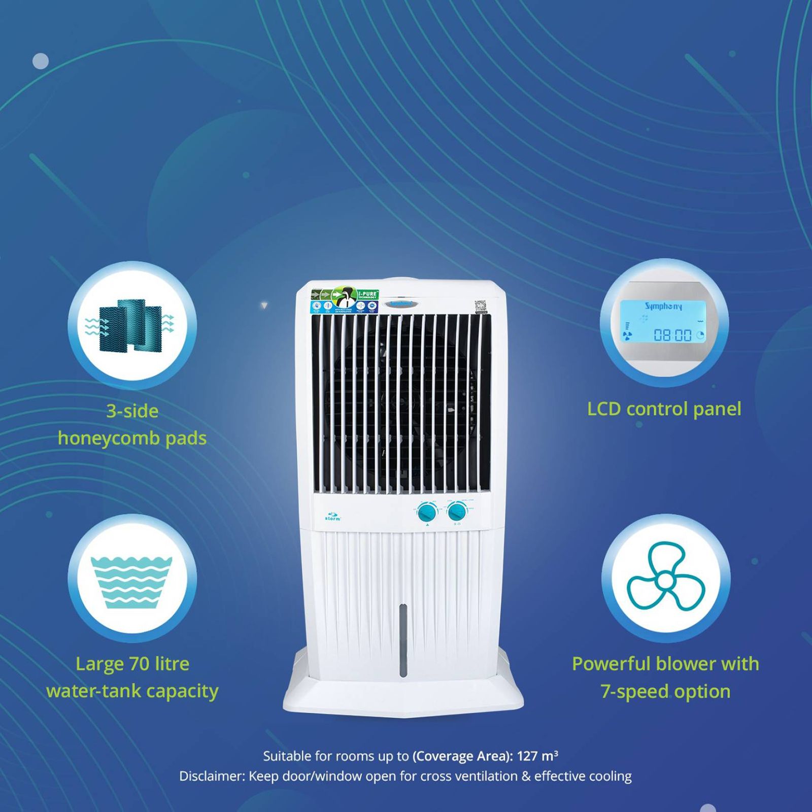 Symphony Storm 70 XL 70 Litres Desert Air Cooler with i-Pure Technology (Cool Flow Dispenser, White) Symphony Storm 70 XL 70 Litres Desert Air Cooler with i-Pure Technology (Cool Flow Dispenser, White)_15