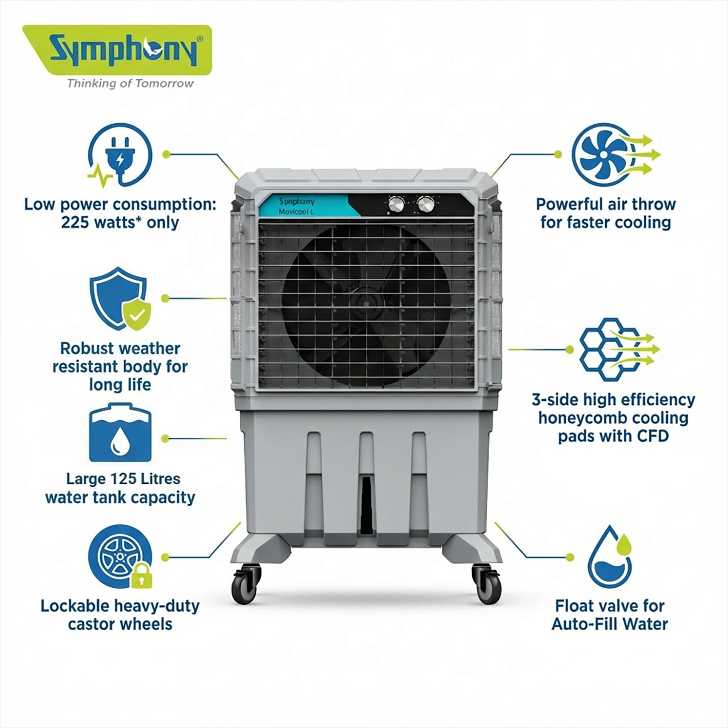 Symphony Movicool L125 125 Litres Commercial Air Cooler with Whisper-Quiet Operation (Cool Flow Dispenser, Dark Grey) Symphony Movicool L125 125 Litres Commercial Air Cooler with Whisper-Quiet Operation (Cool Flow Dispenser, Dark Grey)_7
