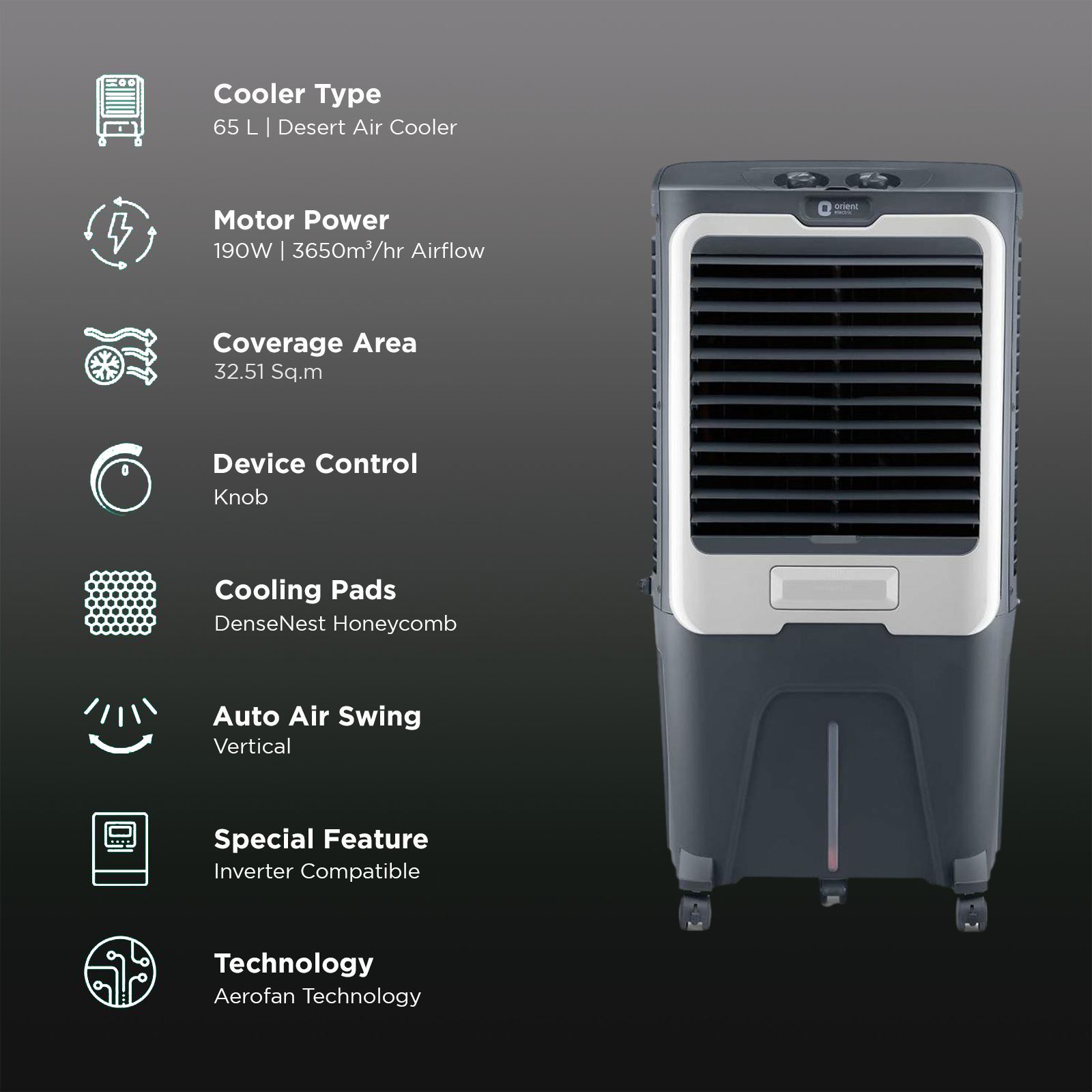 Orient Ultimo 65 Litres Desert Air Cooler with Aerofan Technology (Ice Chamber, Grey) Orient Ultimo 65 Litres Desert Air Cooler with Aerofan Technology (Ice Chamber, Grey)_3