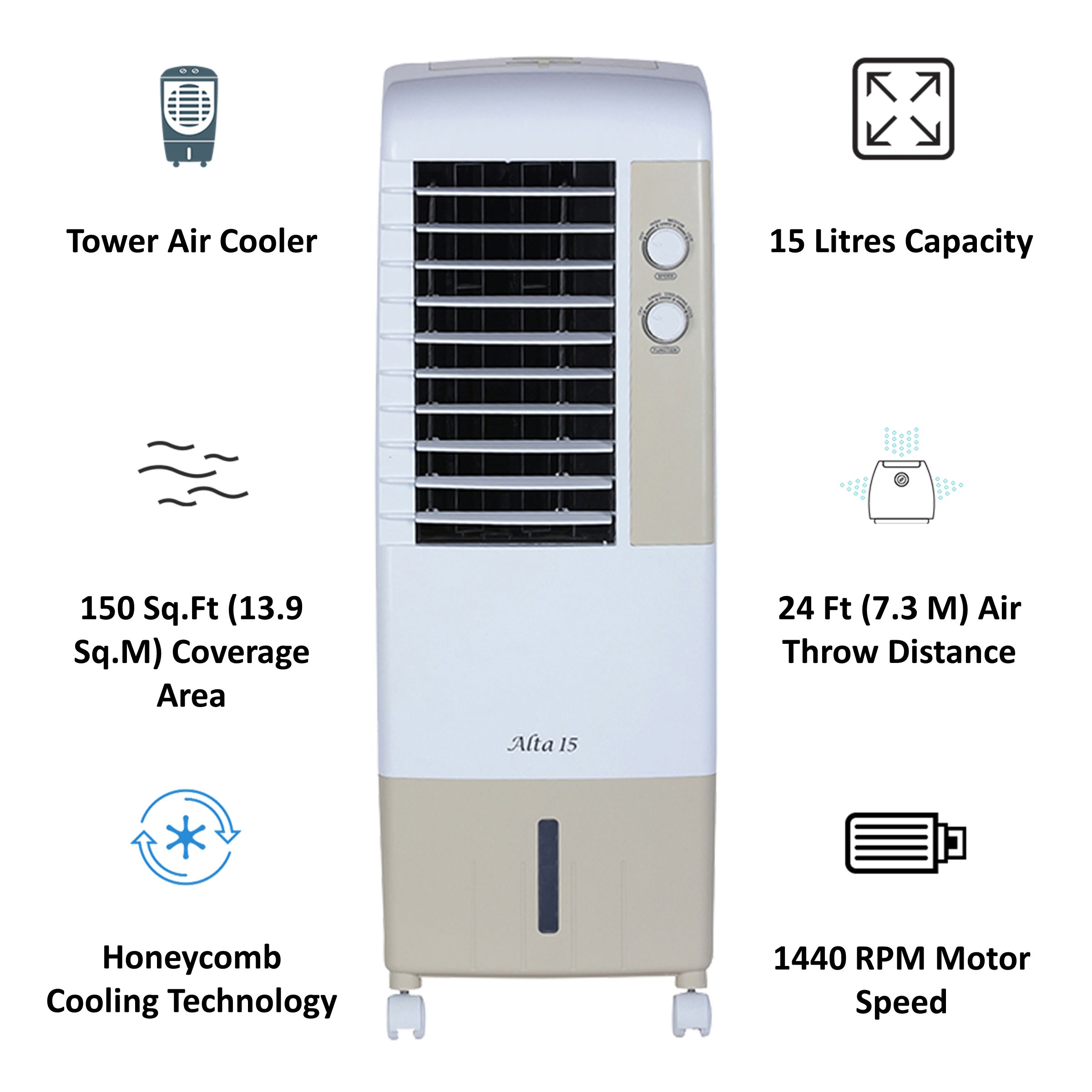 KENSTAR Alta 15 Litres Tower Air Cooler (Inverter Compatible, KCLALTGY015BMH-ELM, Golden Yellow) KENSTAR Alta 15 Litres Tower Air Cooler (Inverter Compatible, KCLALTGY015BMH-ELM, Golden Yellow)_3