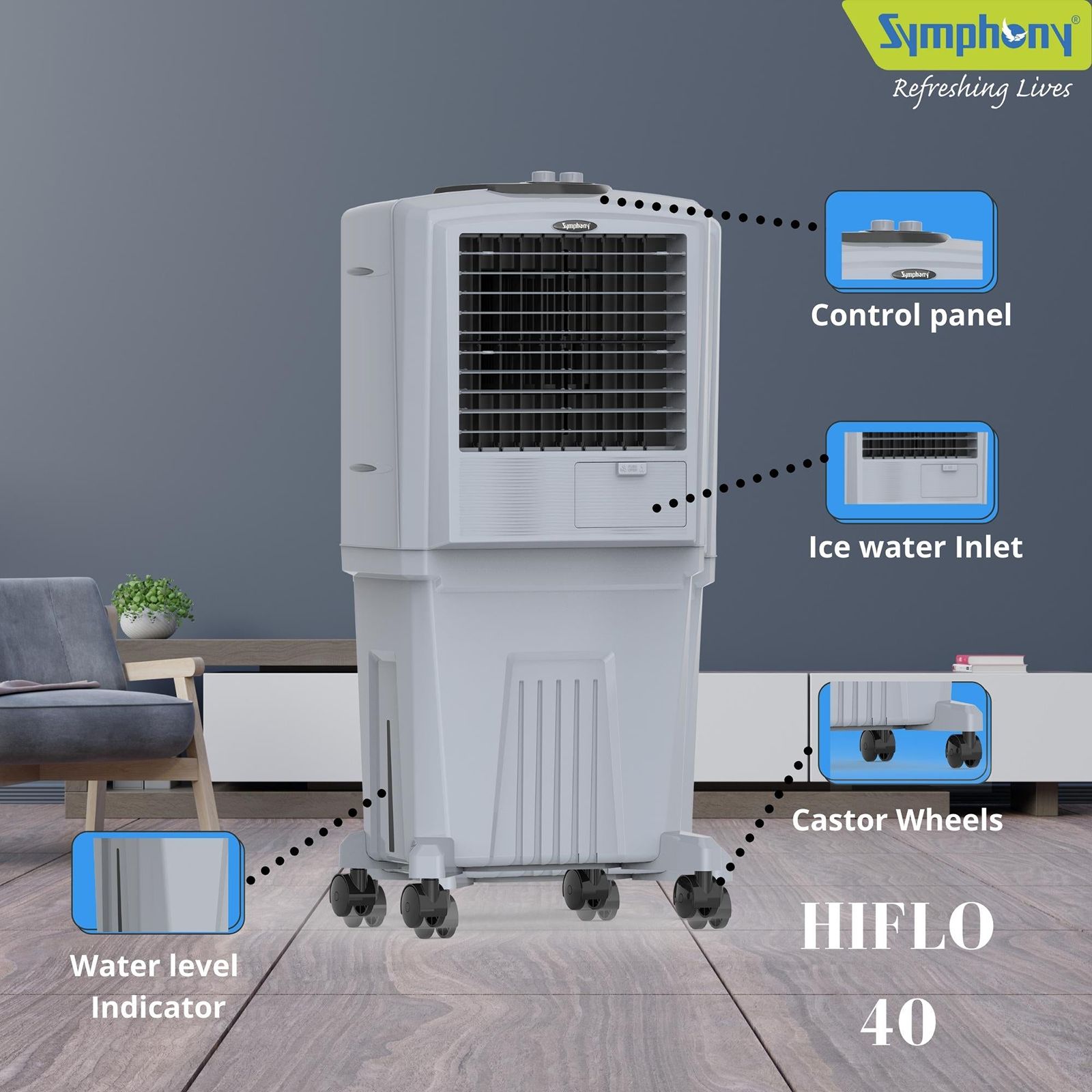 Symphony HiFLO 40 Litres Room Air Cooler with i-Pure Technology (Cool Flow Dispenser, Light Grey) Symphony HiFLO 40 Litres Room Air Cooler with i-Pure Technology (Cool Flow Dispenser, Light Grey)_17
