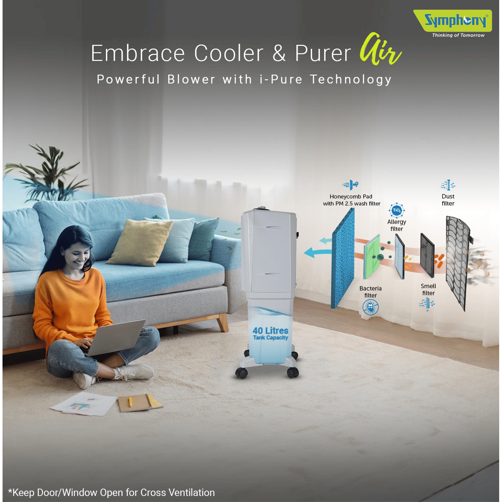 Symphony HiFLO 40 Litres Room Air Cooler with i-Pure Technology (Cool Flow Dispenser, Light Grey) Symphony HiFLO 40 Litres Room Air Cooler with i-Pure Technology (Cool Flow Dispenser, Light Grey)_19