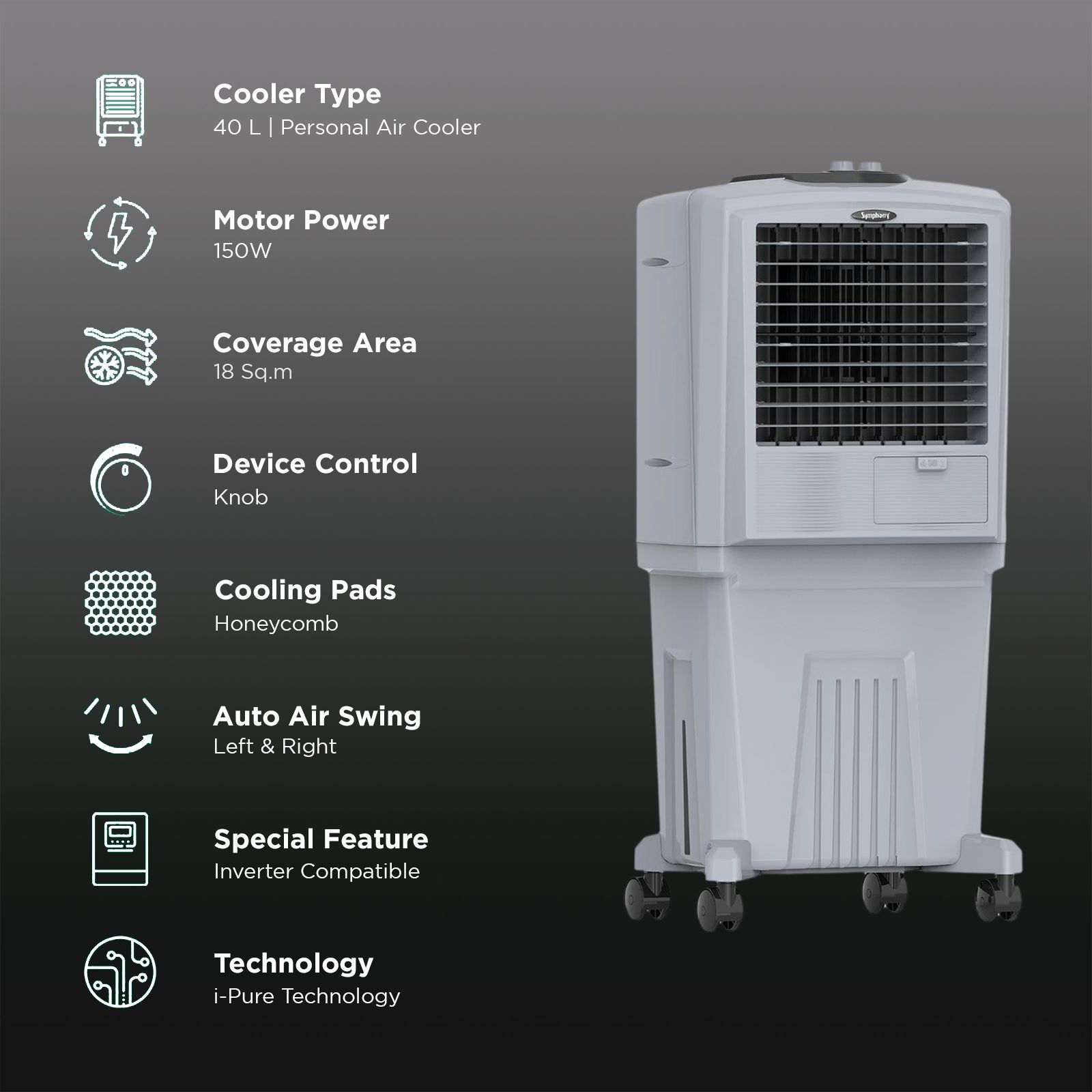 Symphony HiFLO 40 Litres Room Air Cooler with i-Pure Technology (Cool Flow Dispenser, Light Grey) Symphony HiFLO 40 Litres Room Air Cooler with i-Pure Technology (Cool Flow Dispenser, Light Grey)_3