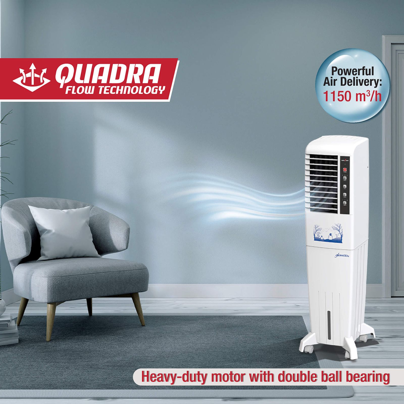KENSTAR Glam HC RE 50 Litres Tower Air Cooler with Quadraflow Technology (Inverter Compatible, White)_13