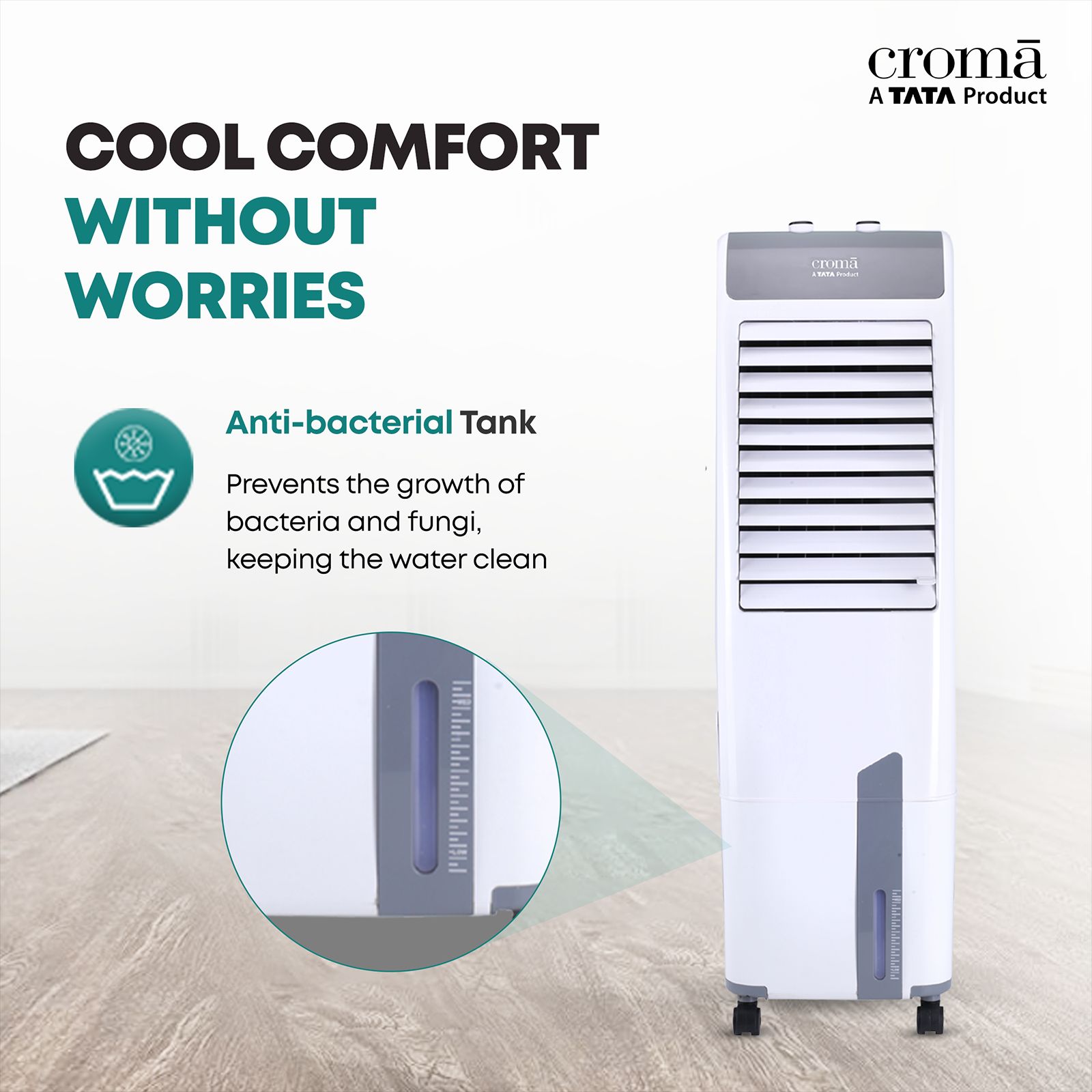 Croma 50 Litres Tower Air Cooler with Inverter Compatible (Ice Chamber, White & Grey) Croma 50 Litres Tower Air Cooler with Inverter Compatible (Ice Chamber, White & Grey)_9