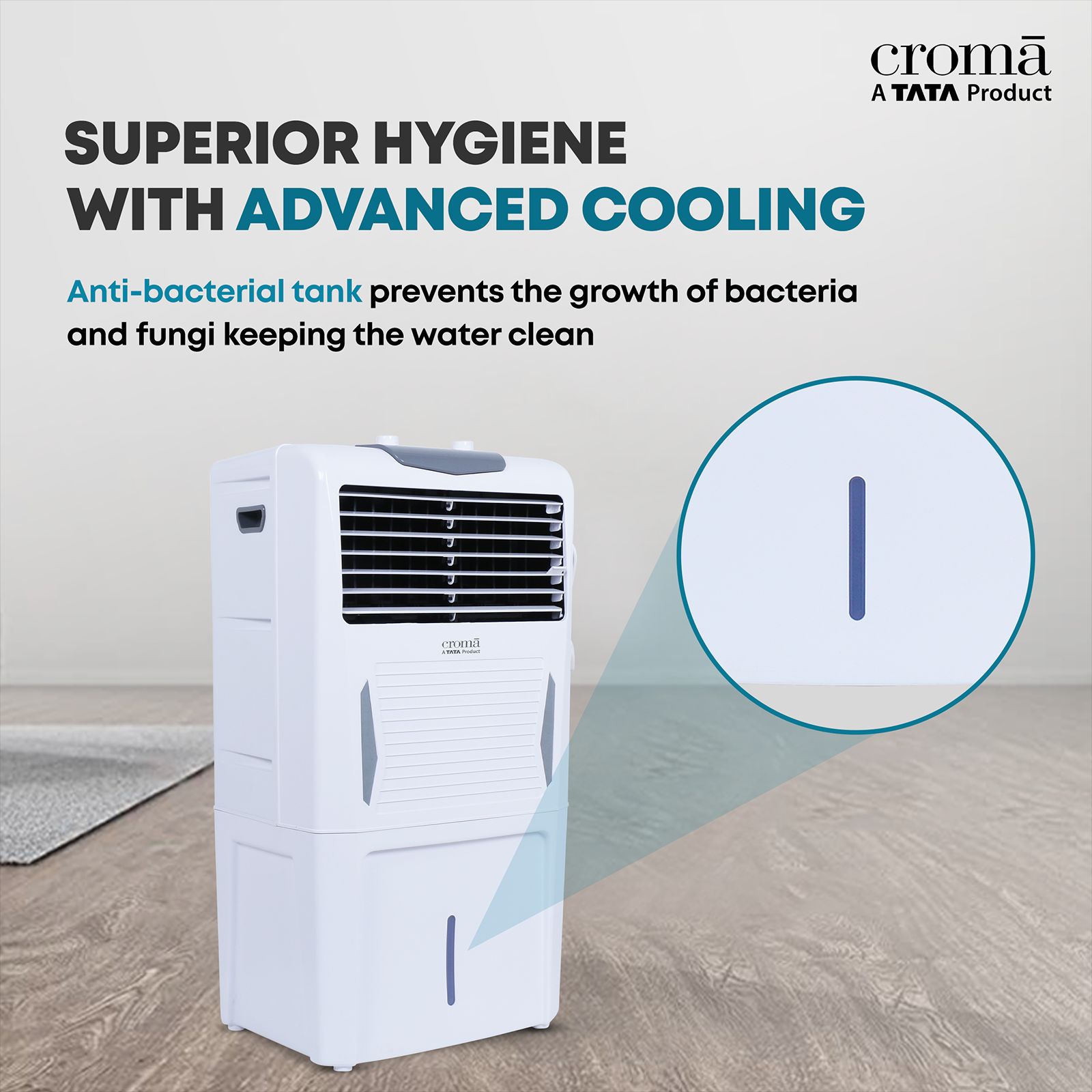 Croma 40 Litres Personal Air Cooler with Inverter Compatible (Ice Chamber, White & Grey)_9