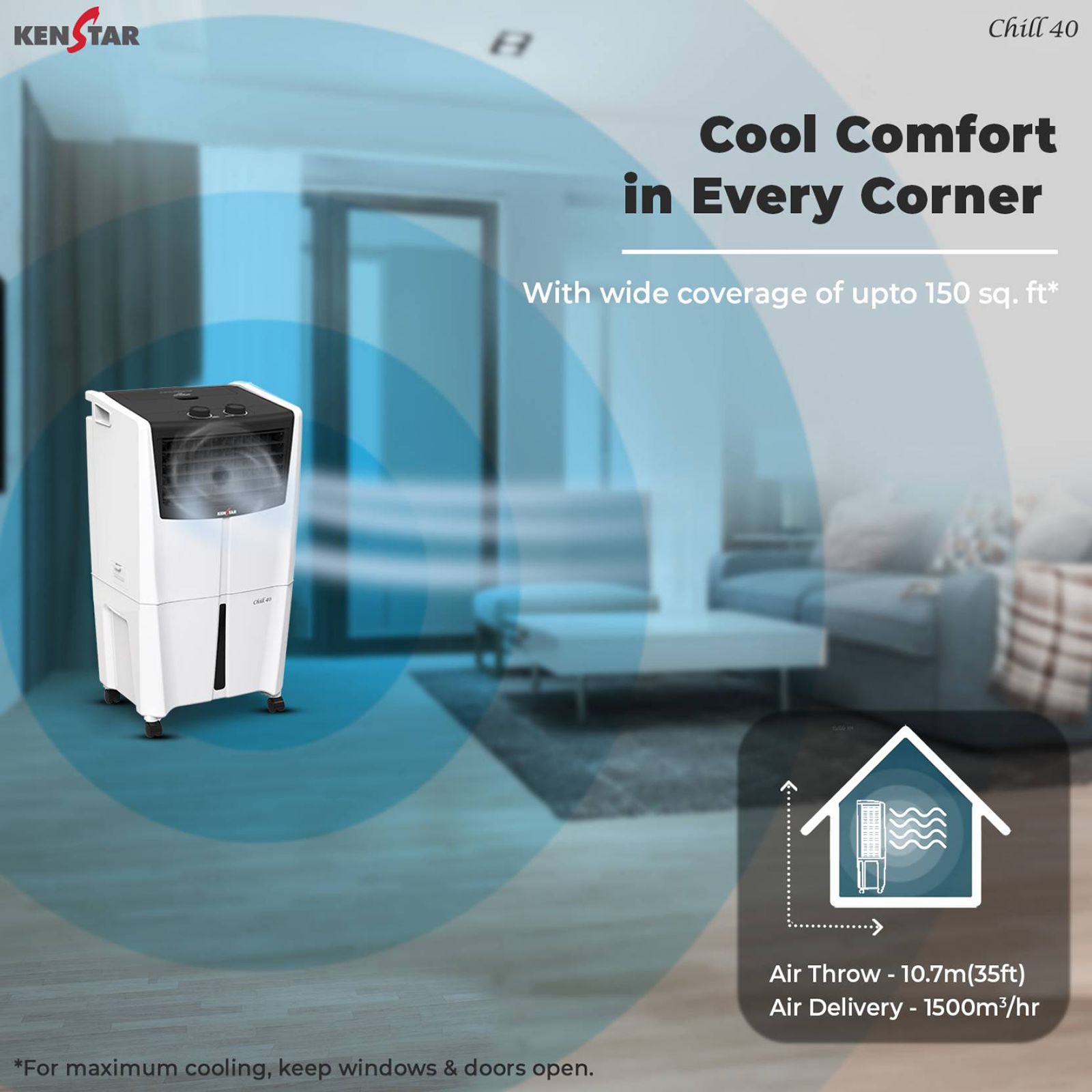 KENSTAR Chill HC 40 Liters Personal Air Cooler (Rust Proof, KCLCHLBK040BMH-ECT, Black/White) KENSTAR Chill HC 40 Liters Personal Air Cooler (Rust Proof, KCLCHLBK040BMH-ECT, Black/White)_9