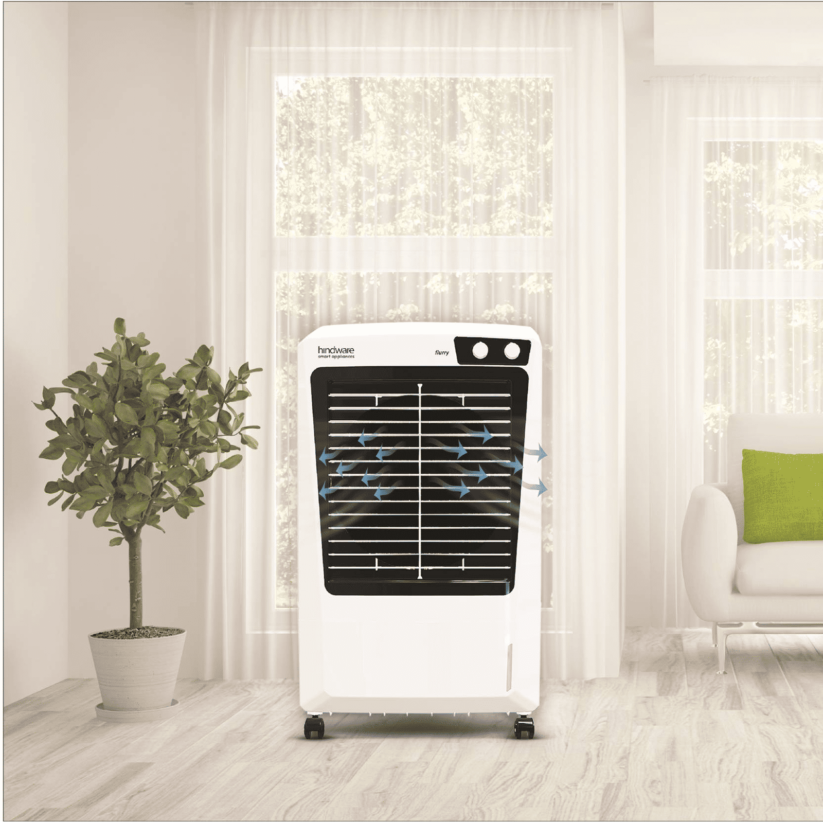 hindware Flurry 52 Litres Desert Air Cooler (Woodwool Pads, 518990, White)_8