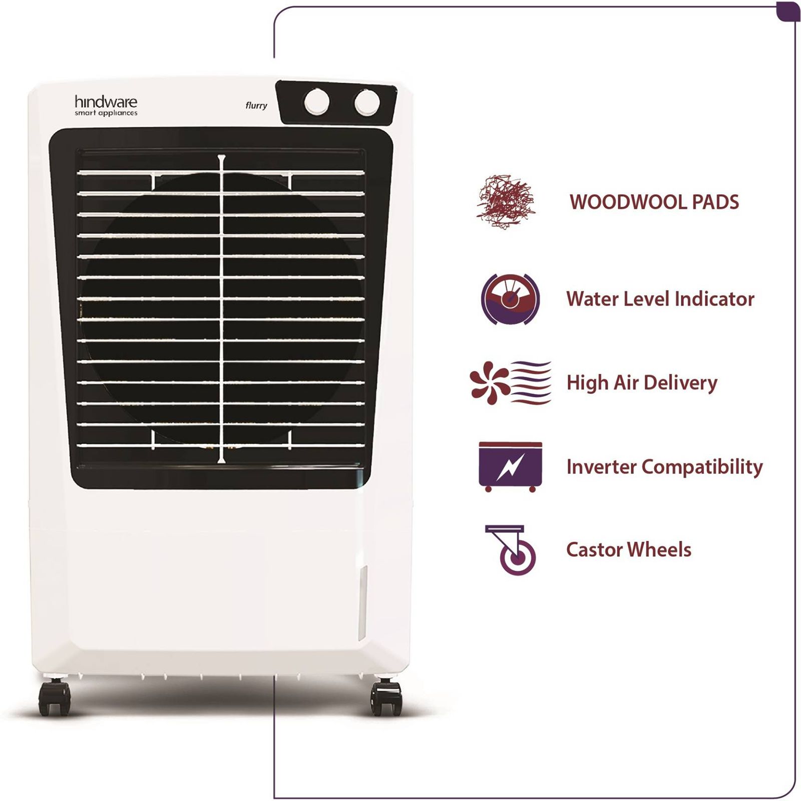 hindware Flurry 52 Litres Desert Air Cooler (Woodwool Pads, 518990, White)_4