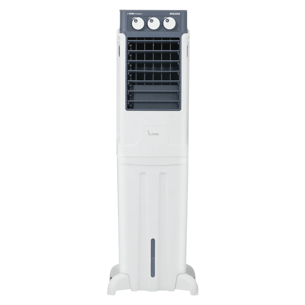 VOLTAS Slimm 55 Litres Tower Air Cooler with Fully Collapsible Louvers (Ice Chamber, White & Grey)_1