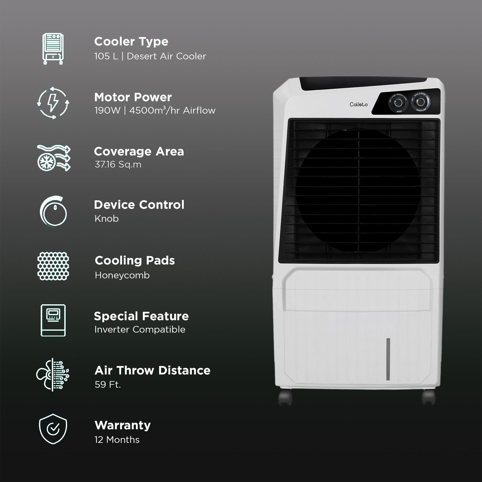 hindware Calisto 105 Litres Desert Air Cooler (Wood Wool Cooling Pads, 512494, White) hindware Calisto 105 Litres Desert Air Cooler (Wood Wool Cooling Pads, 512494, White)_3