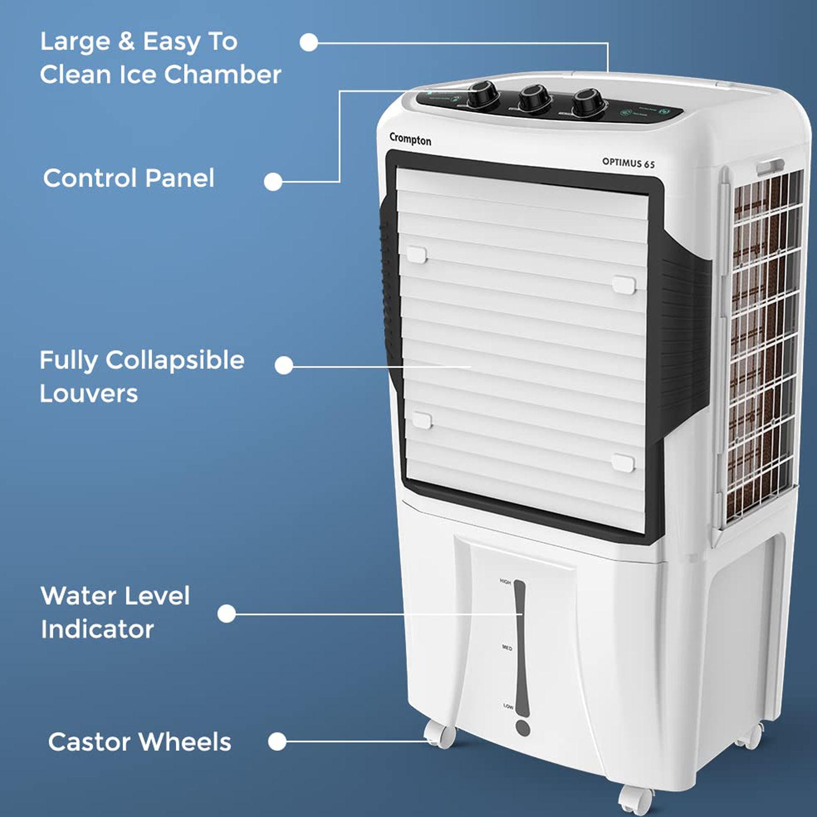 Crompton Optimus 65 Litres Desert Air Cooler (4 Way Air Deflection, ACGC-OPTIMUS65, White and Black) Crompton Optimus 65 Litres Desert Air Cooler (4 Way Air Deflection, ACGC-OPTIMUS65, White and Black)_3