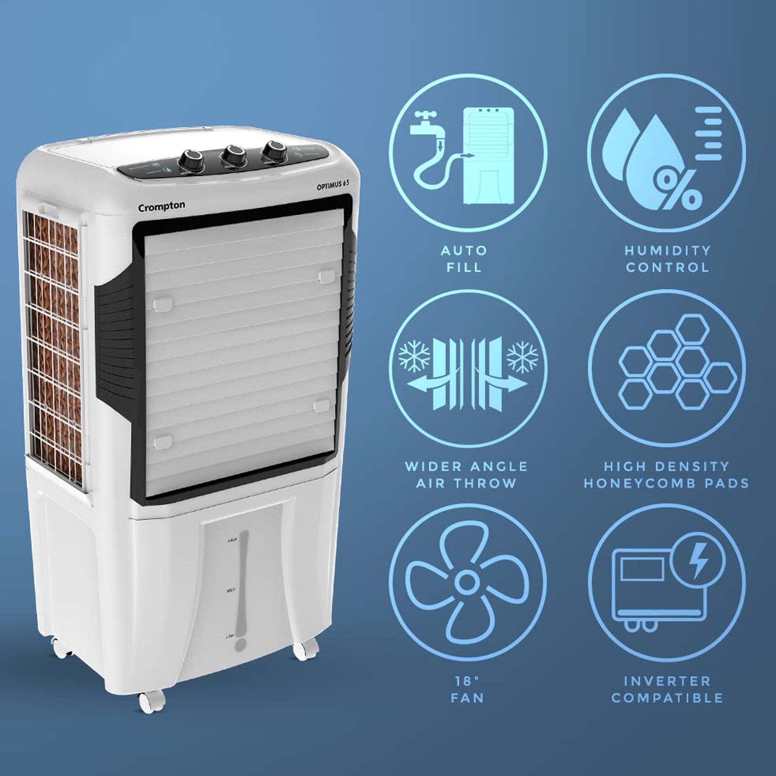 Crompton Optimus 65 Litres Desert Air Cooler (4 Way Air Deflection, ACGC-OPTIMUS65, White and Black) Crompton Optimus 65 Litres Desert Air Cooler (4 Way Air Deflection, ACGC-OPTIMUS65, White and Black)_5