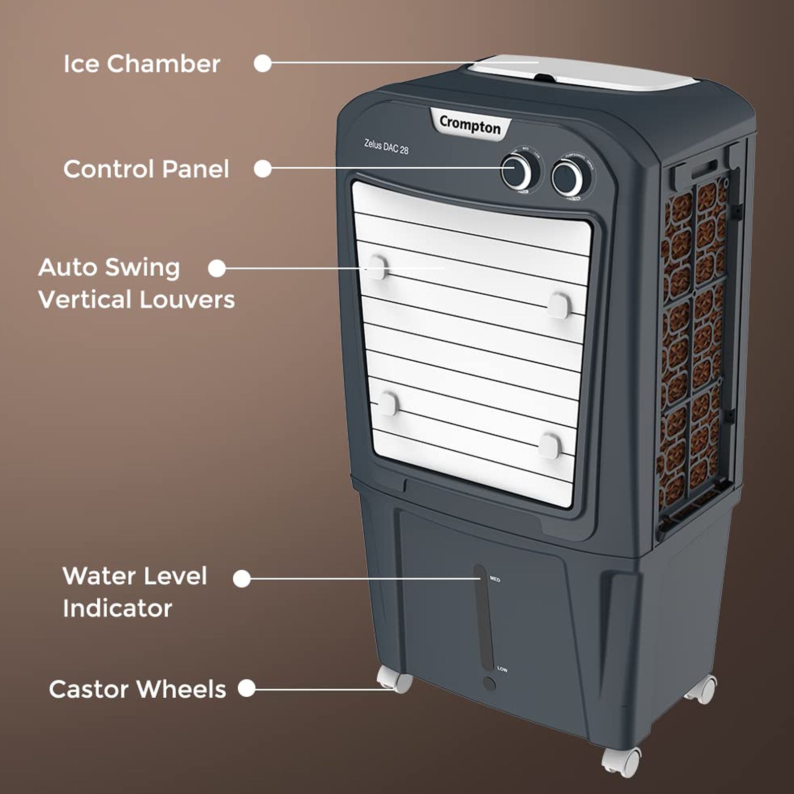 Crompton Zelus 28 Litres Mini Desert Air Cooler (Motor Overload Protector, ACGC-ZELUSDAC28, Grey) Crompton Zelus 28 Litres Mini Desert Air Cooler (Motor Overload Protector, ACGC-ZELUSDAC28, Grey)_2