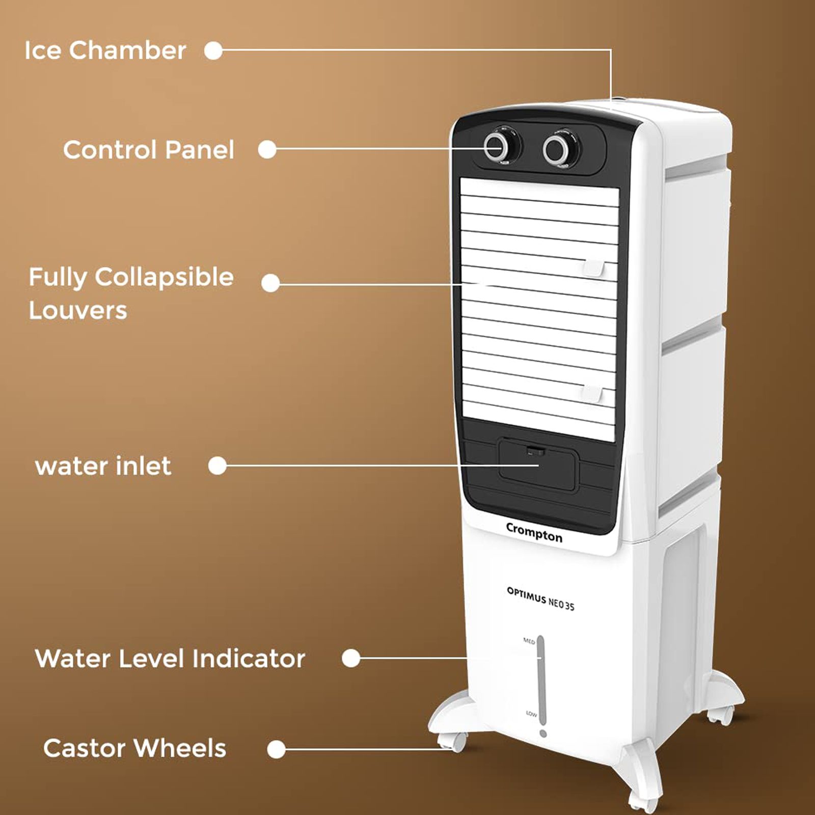 Crompton Optimus Neo 35 Litres Tower Air Cooler (4 Way Air Deflection, ACGC-OPTIMUSNEO35, White) Crompton Optimus Neo 35 Litres Tower Air Cooler (4 Way Air Deflection, ACGC-OPTIMUSNEO35, White)_6