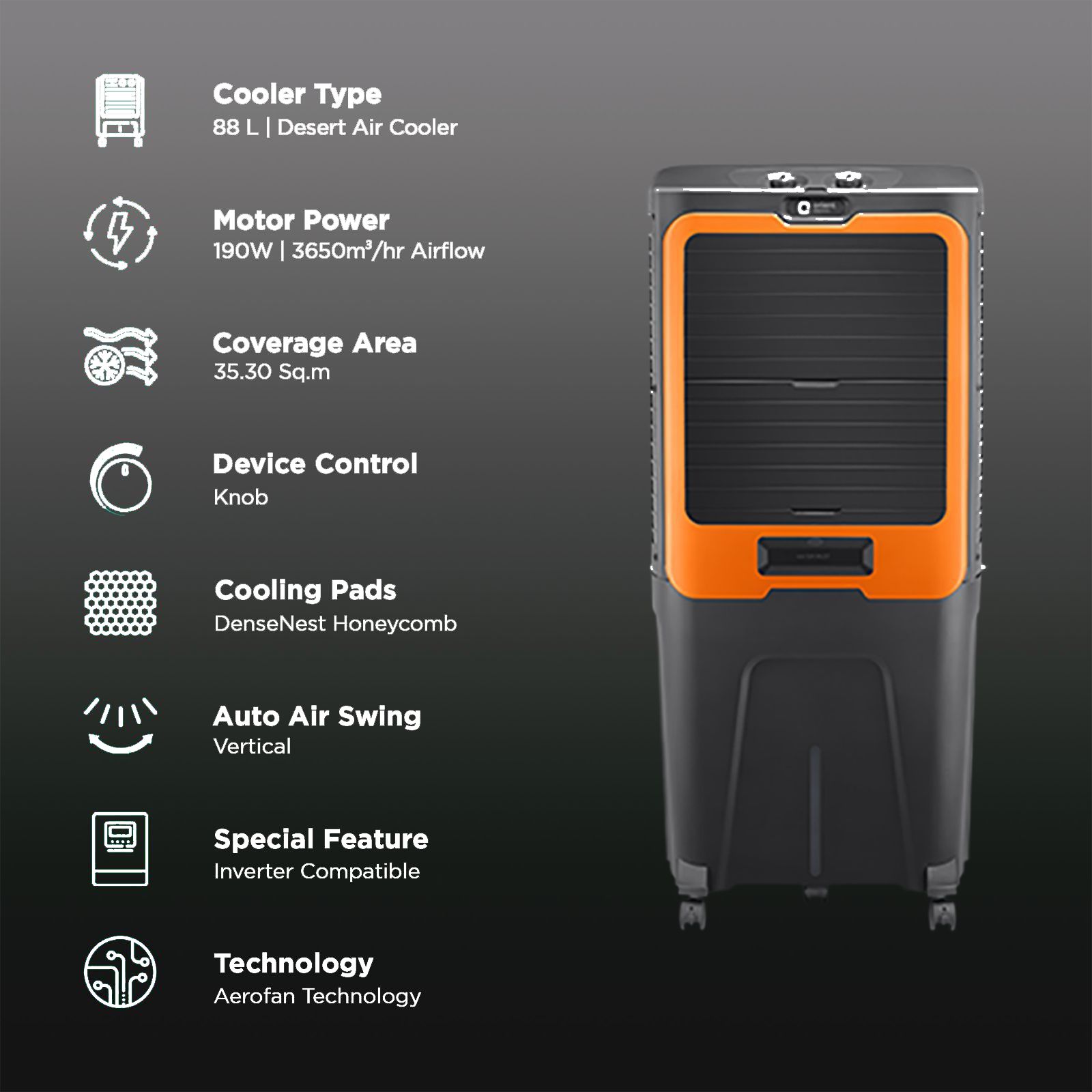Orient Ultimo 88 Litres Desert Air Cooler with Aerofan Technology (Ice Chamber, Dark Grey)_3