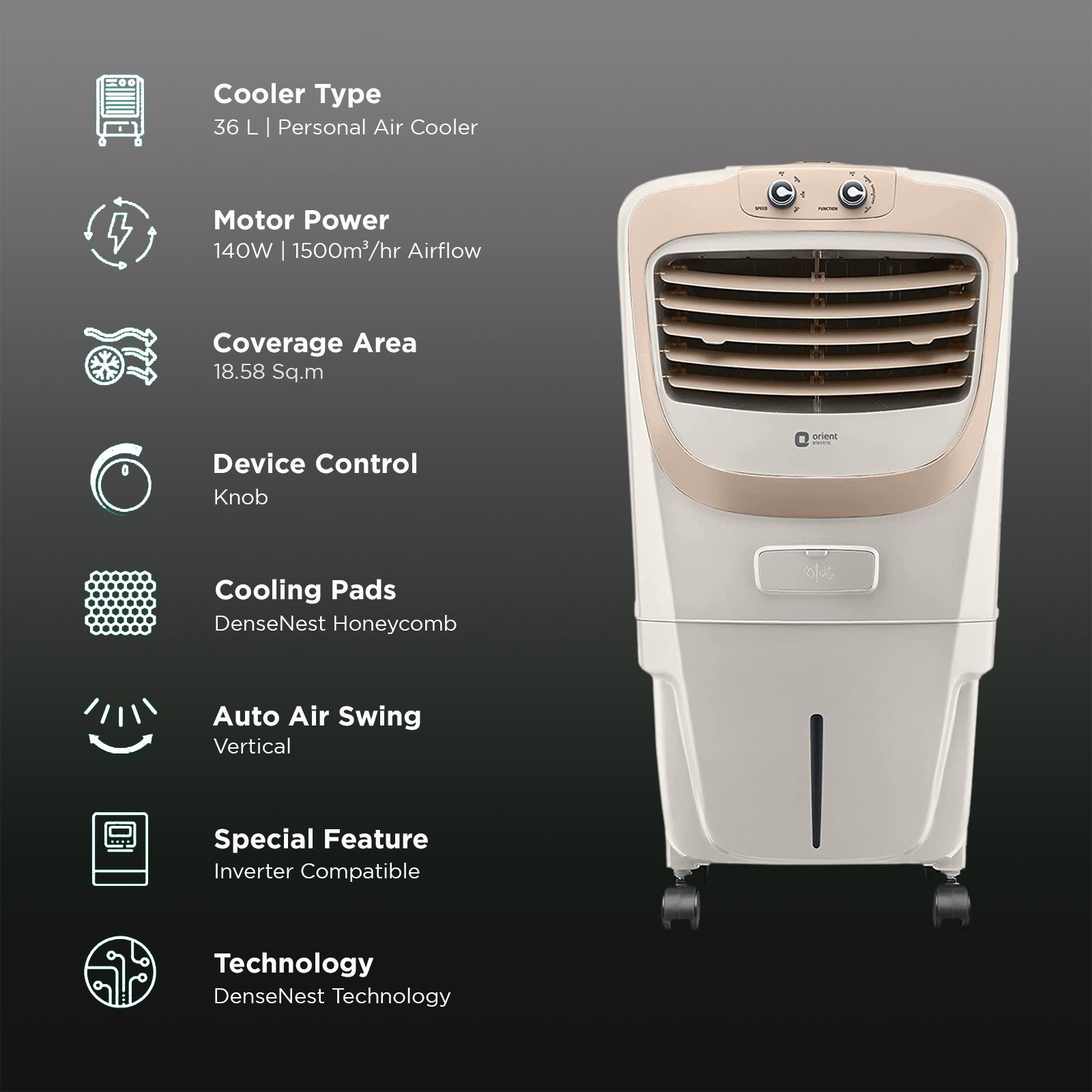 Orient Premia 36 Litres Personal Air Cooler with Dust Filter (Ice Chamber, Beige)_3