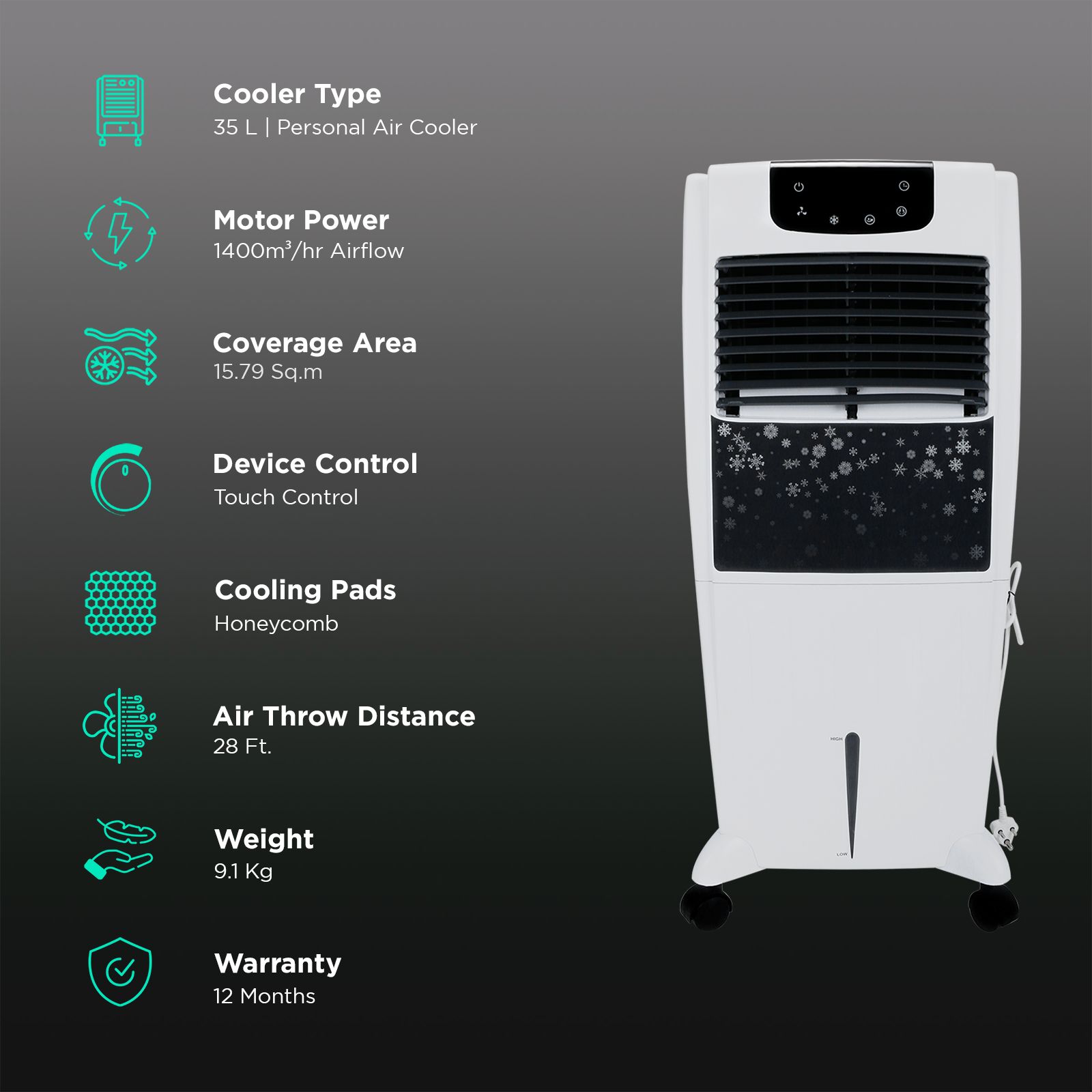 Croma 35 Litres Personal Air Cooler with Remote (Dust & Mosquito Filter, White)_3