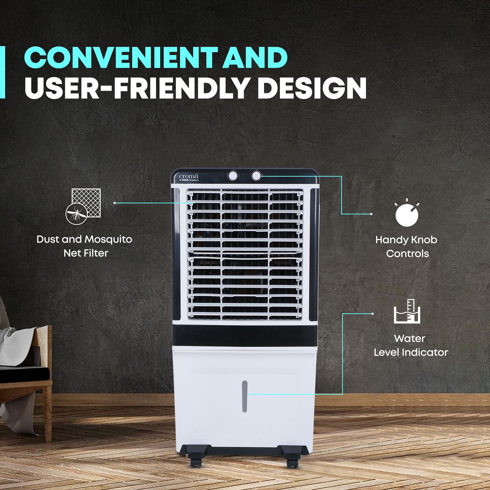 Croma AZ50D 50 Litres Desert Air Cooler with Inverter Compatible (Honey Comb Cooling Pads, White) Croma AZ50D 50 Litres Desert Air Cooler with Inverter Compatible (Honey Comb Cooling Pads, White)_13