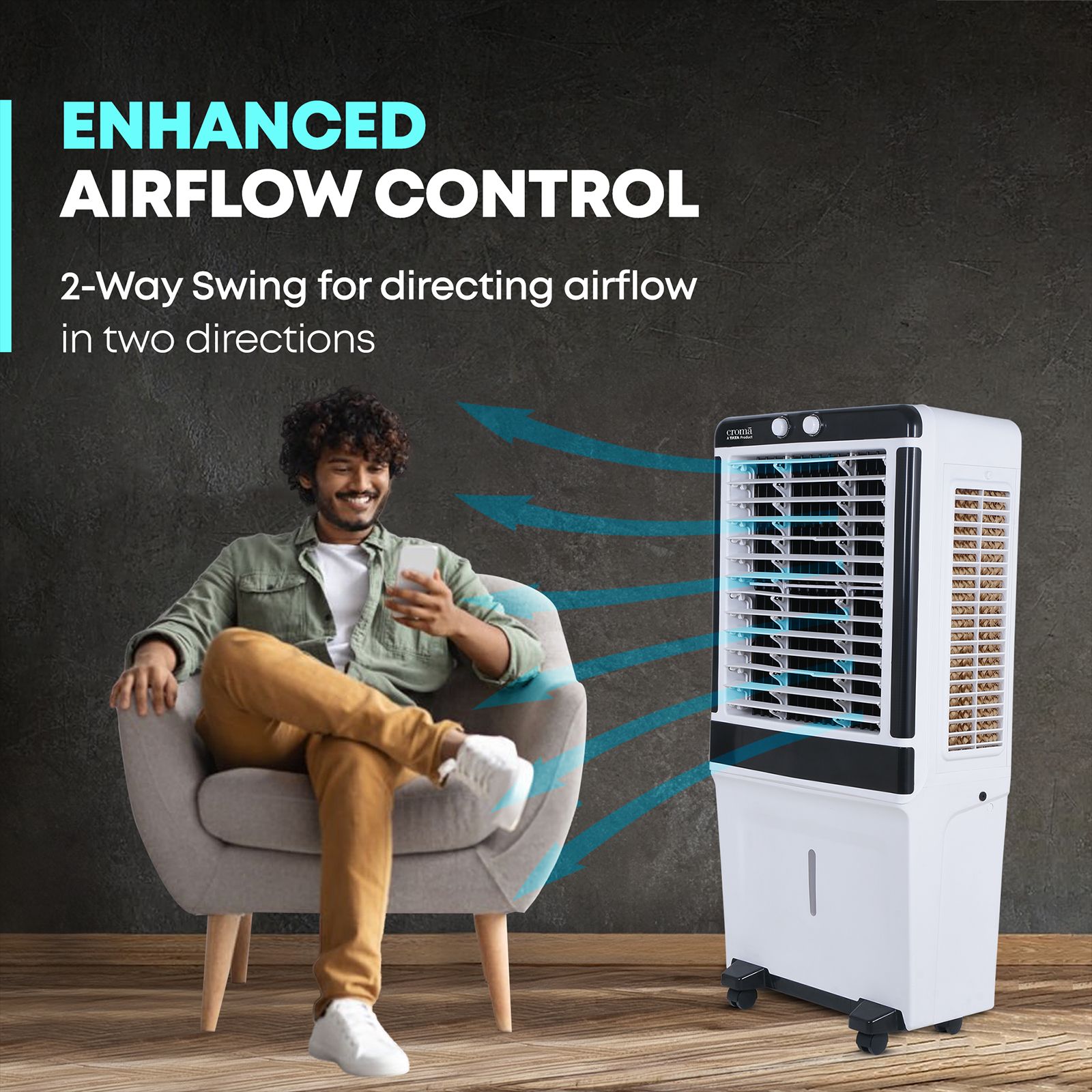 Croma AZ50D 50 Litres Desert Air Cooler with Inverter Compatible (Honey Comb Cooling Pads, White) Croma AZ50D 50 Litres Desert Air Cooler with Inverter Compatible (Honey Comb Cooling Pads, White)_14