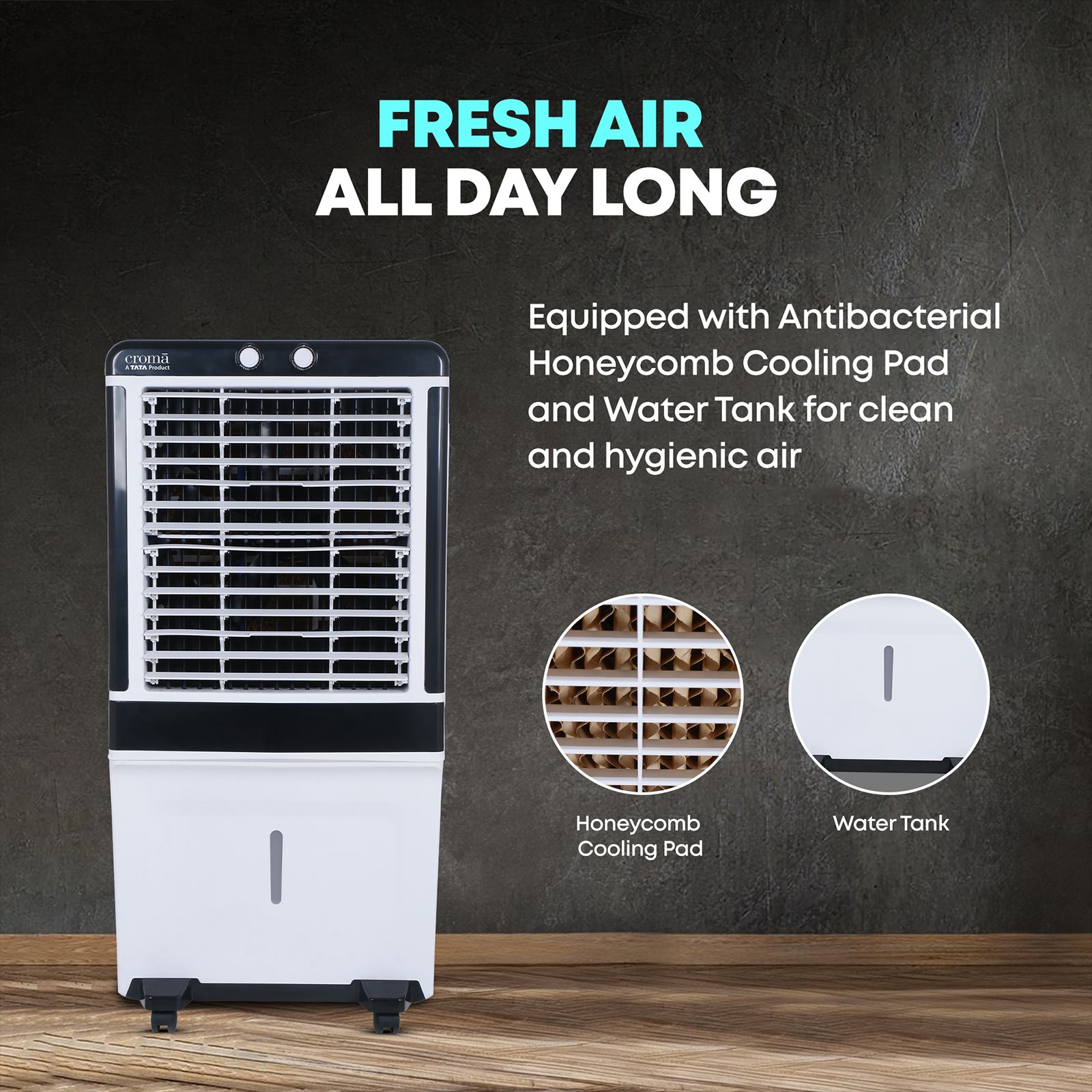 Croma AZ50D 50 Litres Desert Air Cooler with Inverter Compatible (Honey Comb Cooling Pads, White) Croma AZ50D 50 Litres Desert Air Cooler with Inverter Compatible (Honey Comb Cooling Pads, White)_15