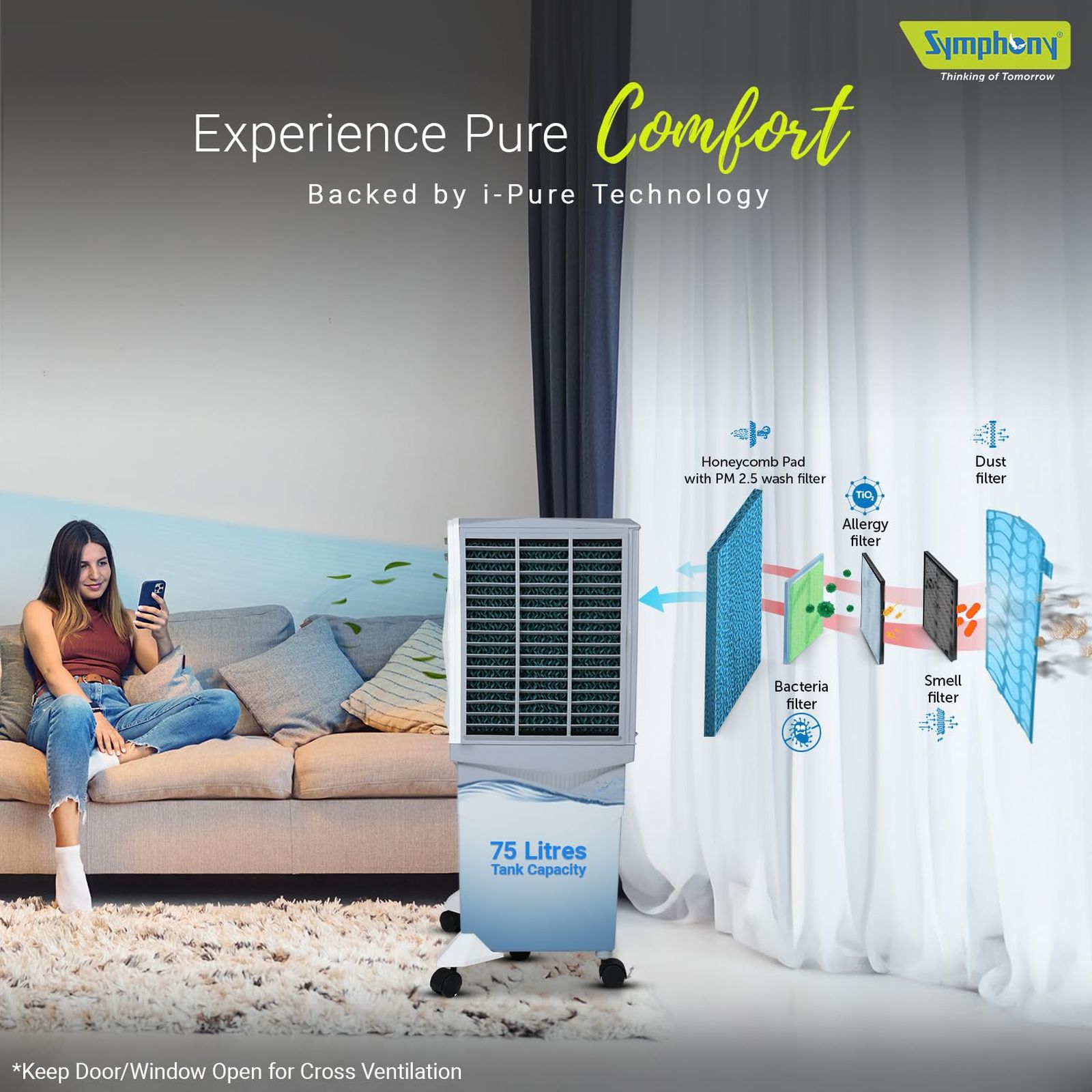 Symphony Jumbo 75XL+ 75 Litres Desert Air Cooler with Whisper-Quiet Operation (Cool Flow Dispenser, White) Symphony Jumbo 75XL+ 75 Litres Desert Air Cooler with Whisper-Quiet Operation (Cool Flow Dispenser, White)_6