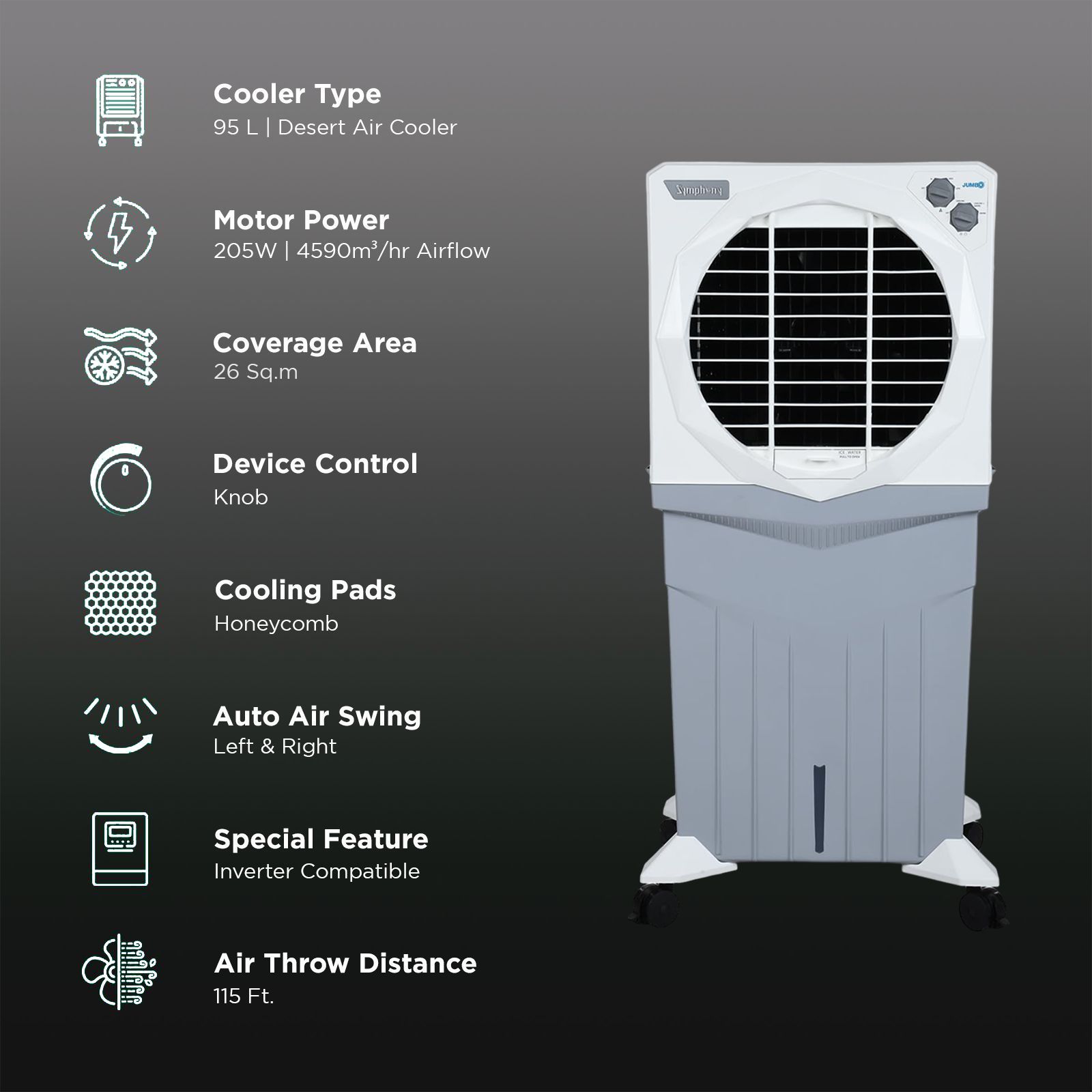 Symphony Jumbo 95XL+ 95 Litres Desert Air Cooler with CFD Technology (Whisper-Quiet Operation, White)_3