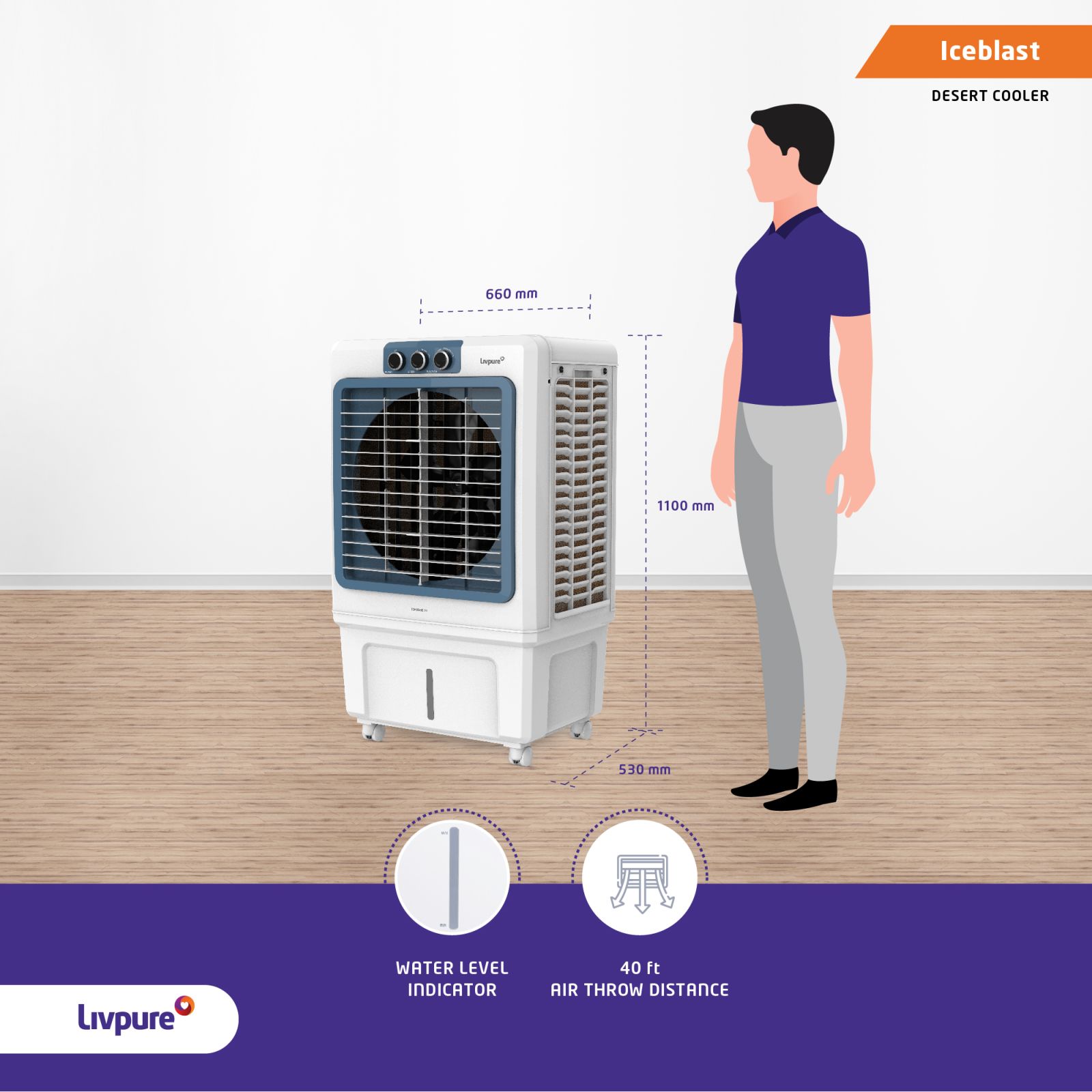 Livpure Iceblast 70 Litres Desert Air Cooler with Ice Chamber (Thermal Overload Protection, White and Blue)_8